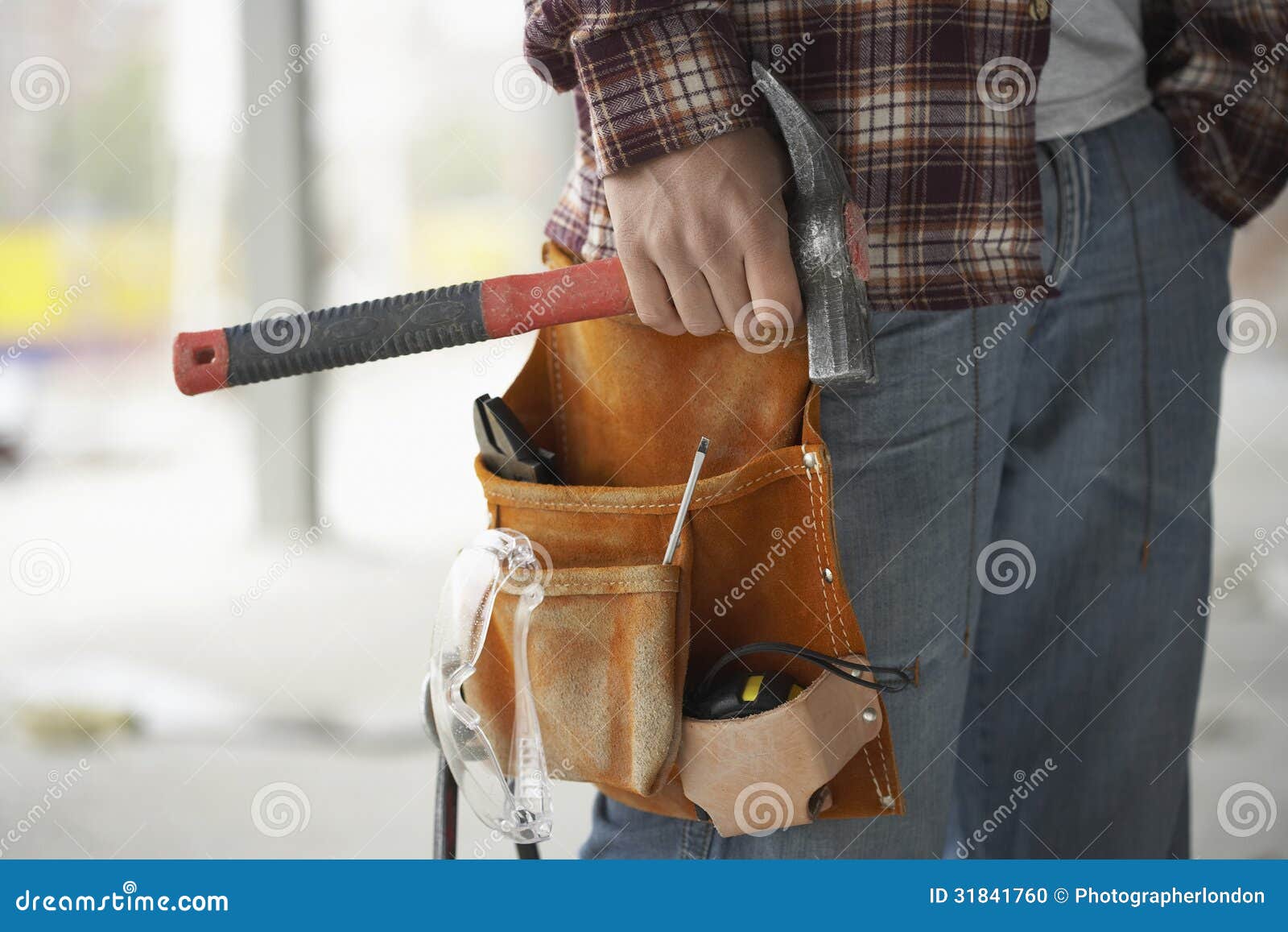 Construction Worker Wearing Tool Belt Stock Photo Image of person