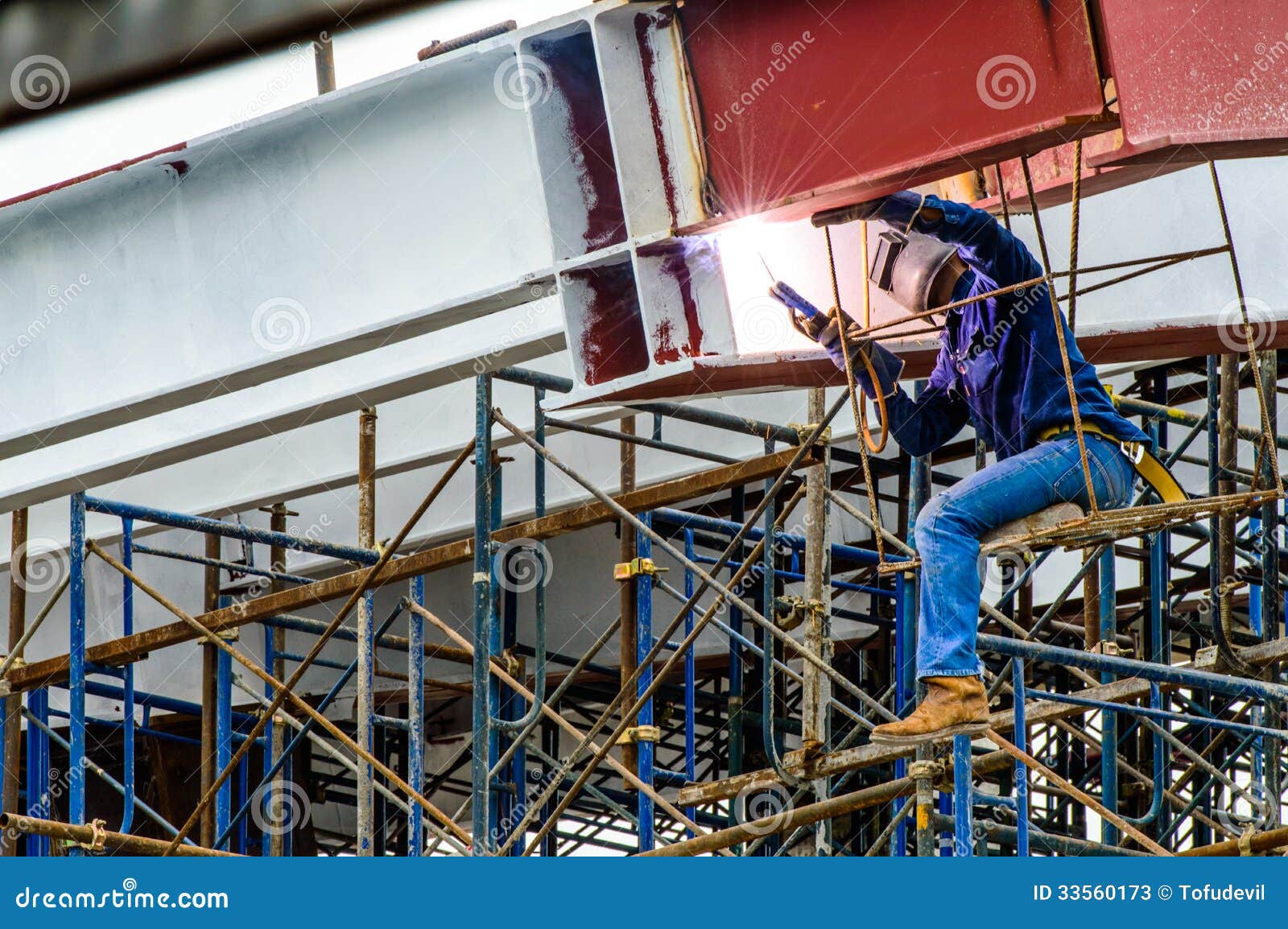 A Construction Worker Welding Steel Bars. Stock Image Image of
