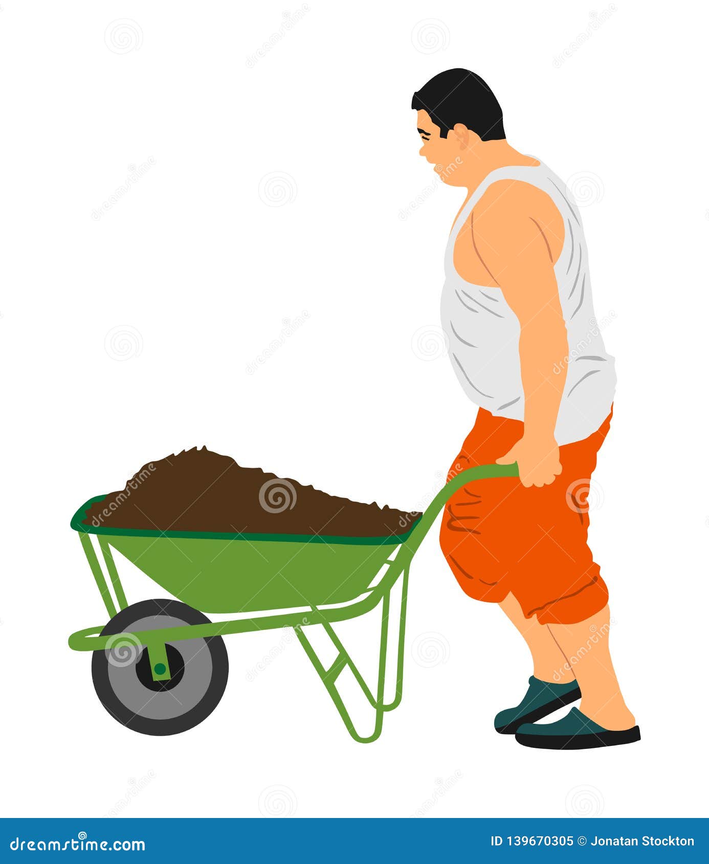 Construction Worker with Wheelbarrow Vector Illustration. Man Carrying ...