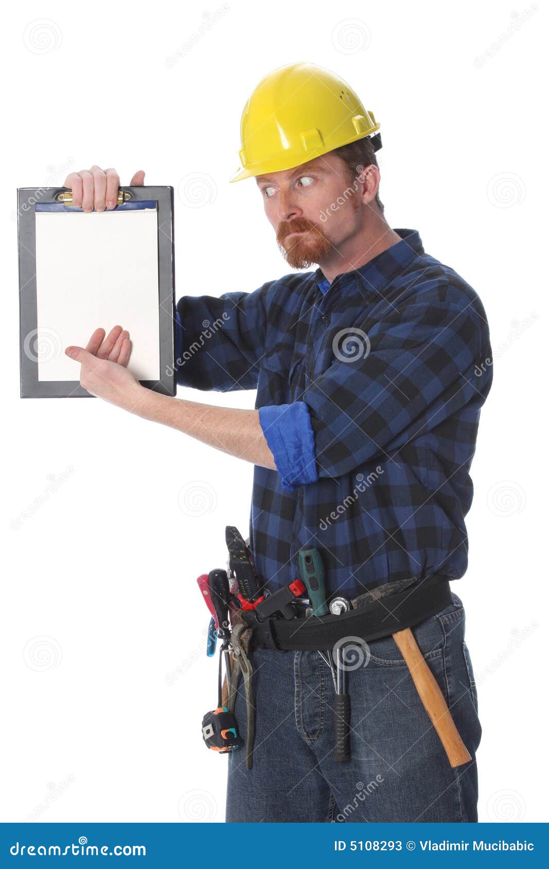 Construction Worker Wonderfully Looking on Documen Stock Image Image