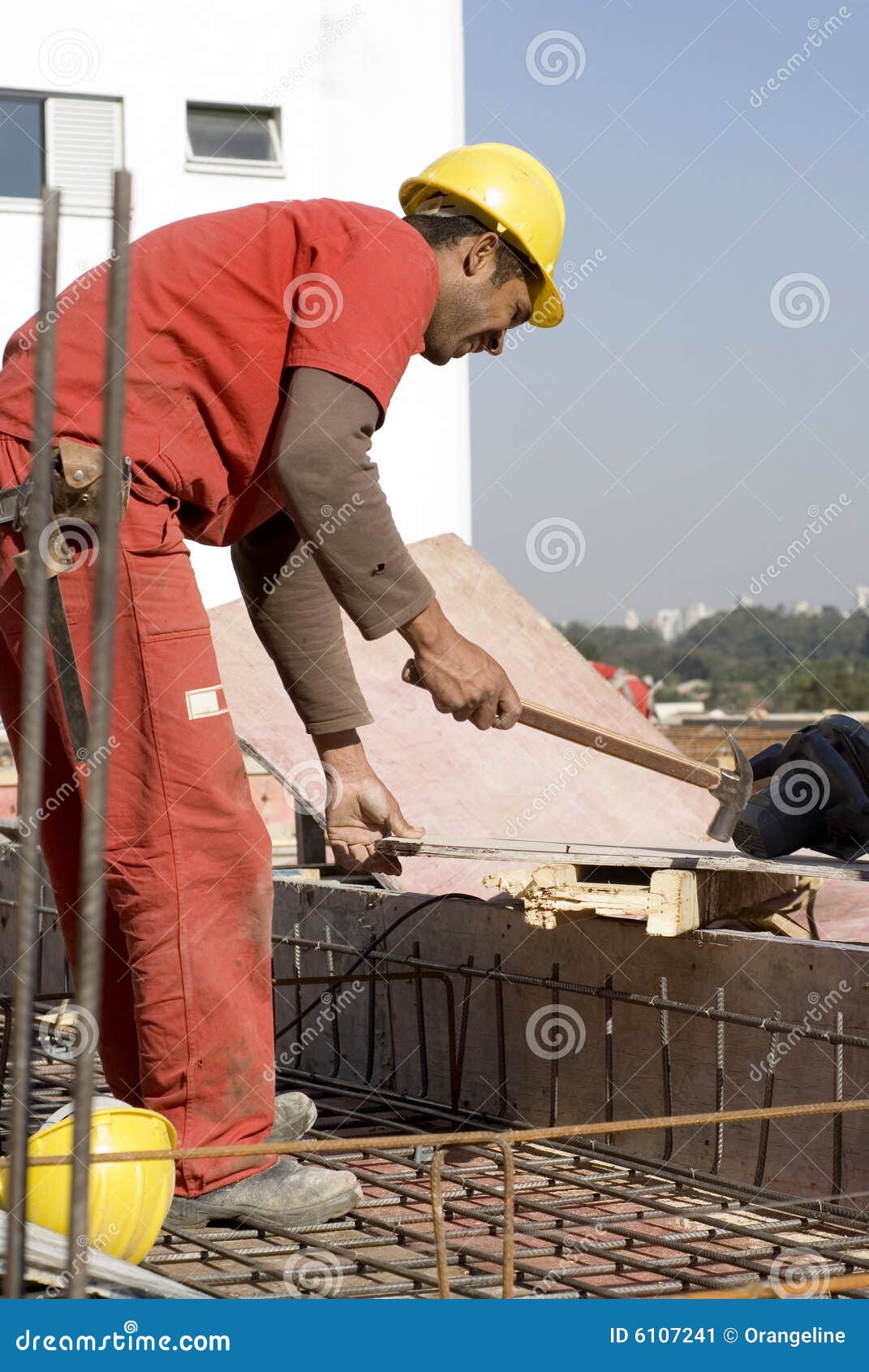 Construction Worker Works with Hammer Stock Image Image of crew