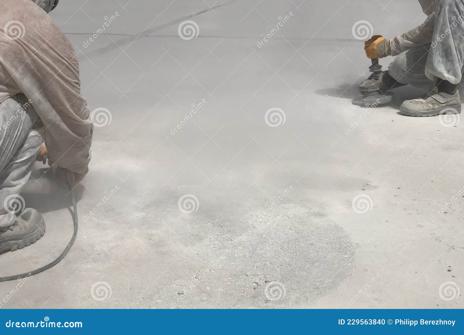 Construction Workers are Grinding Concrete Surface Stock Photo Image
