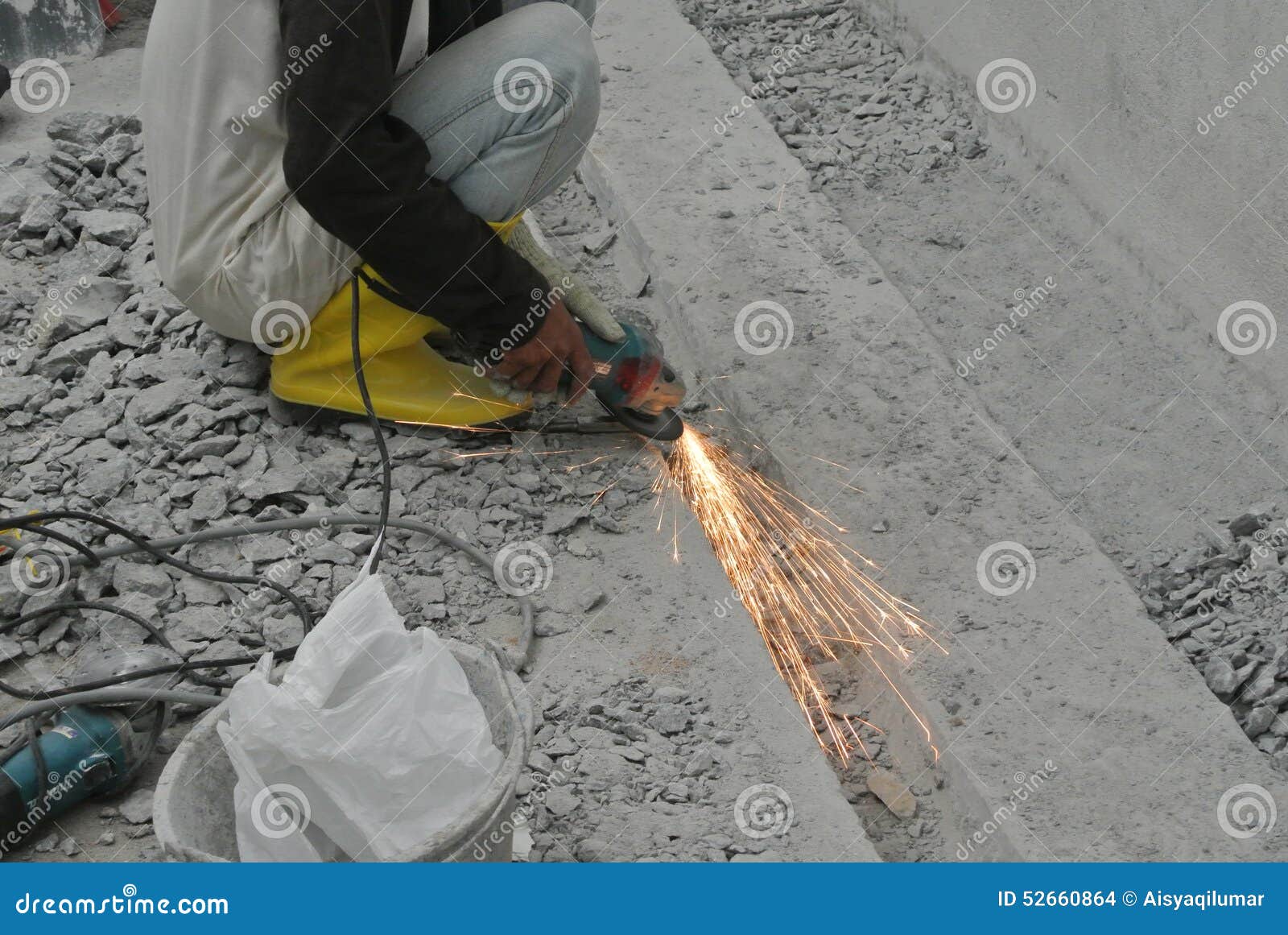 Construction Workers Grinding Metal Surface Stock Photo Image of