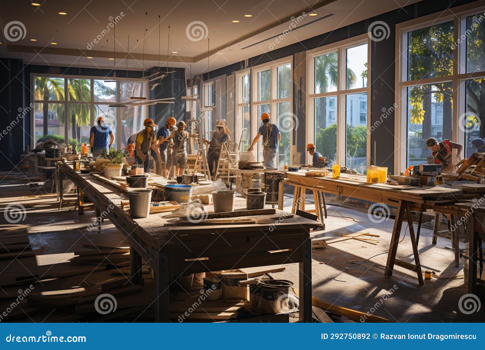 Construction Workers Skillfully Renew a Space, Showcasing the Artistry