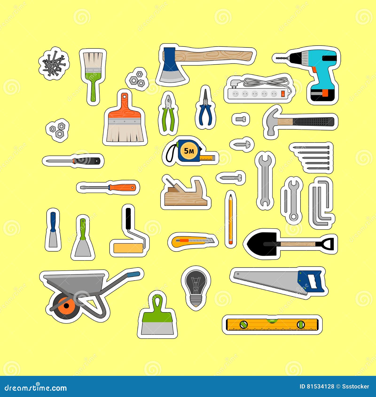 Construction or Working Tools Stickers Stock Vector Illustration of
