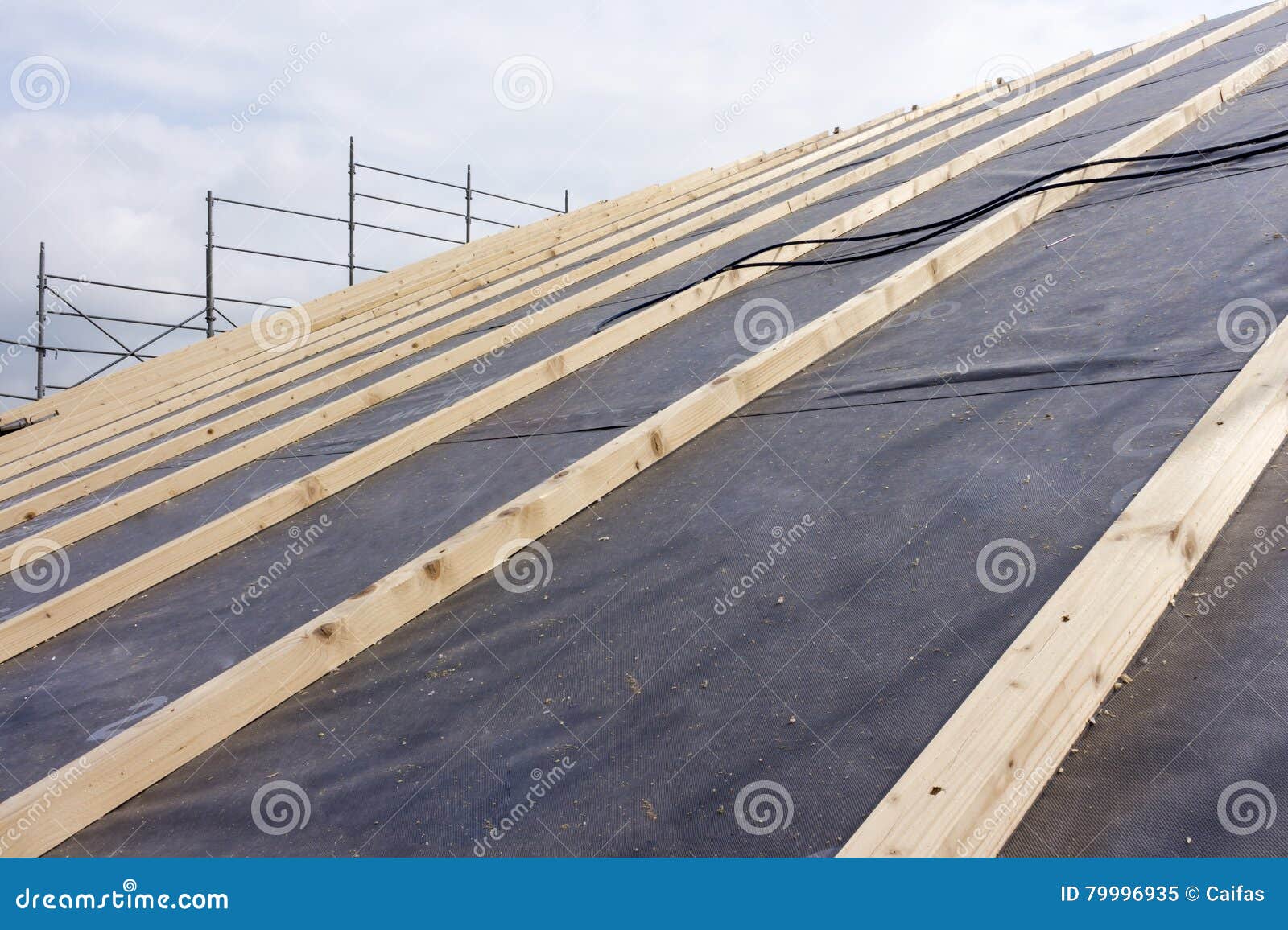 Construction Works of Construction and Insulation of a Roof Stock Image
