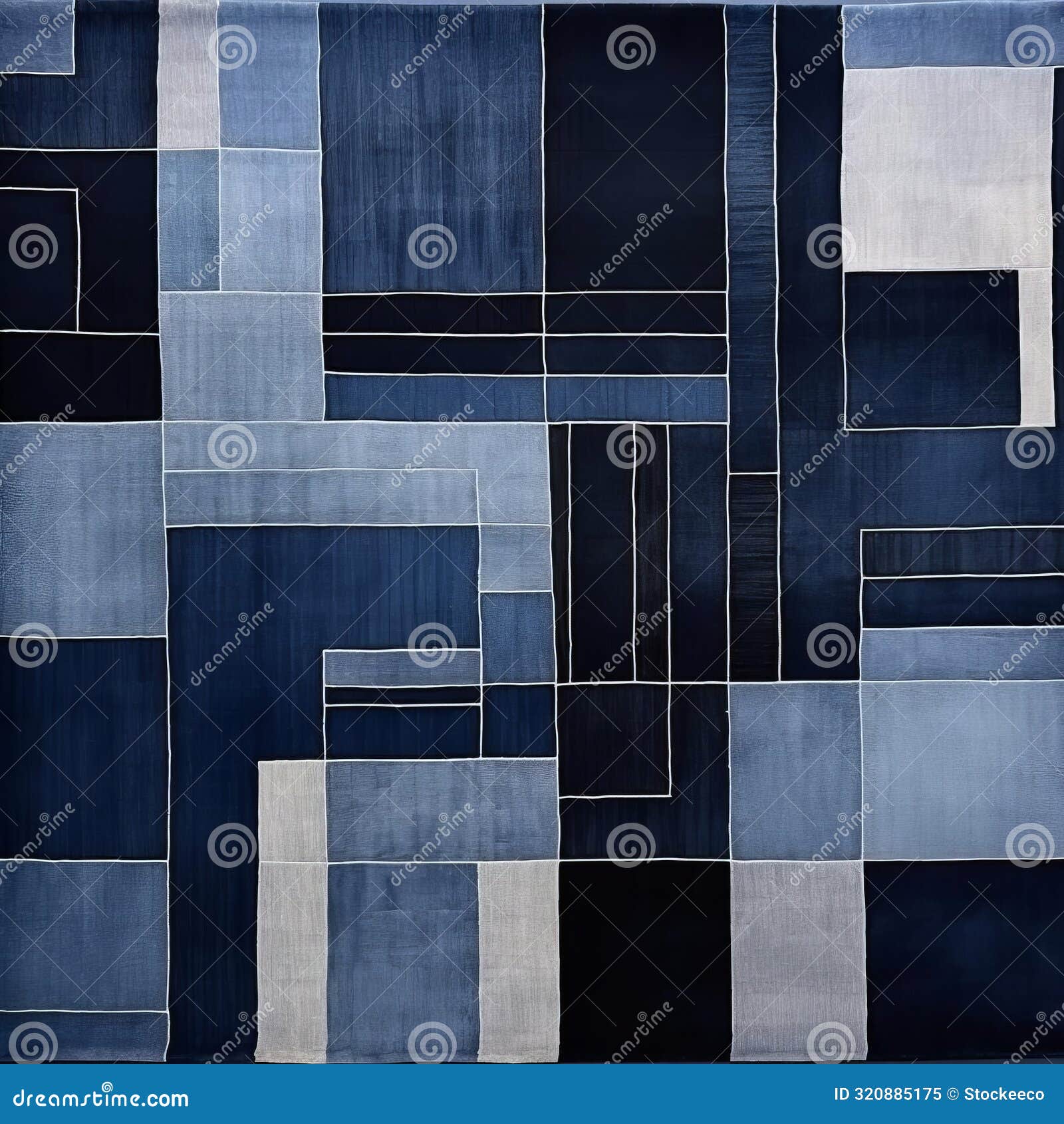 constructivism-inspired rug with dark blue and gray accents
