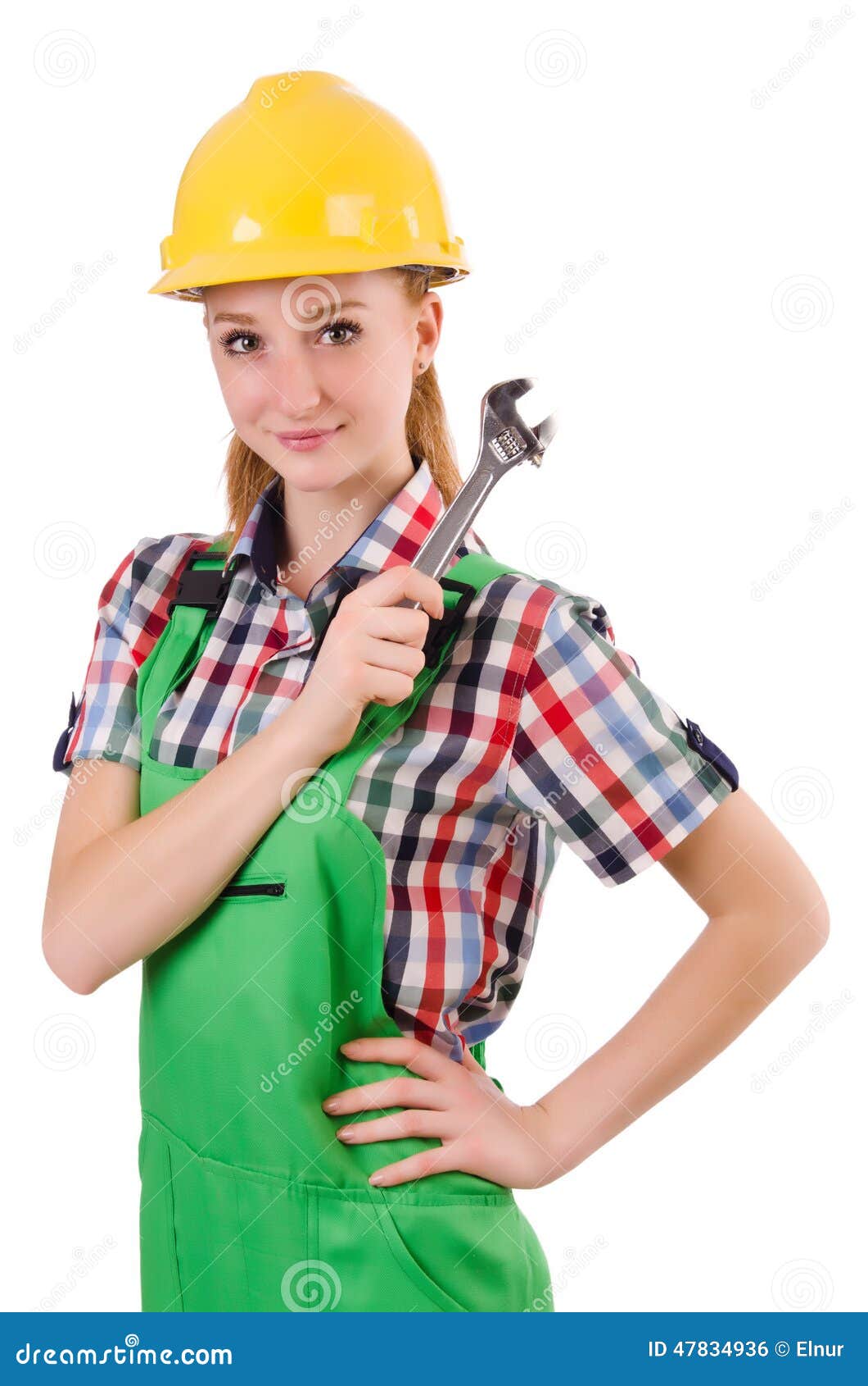 Constructon Worker Female with Wrench Isolated Stock Photo Image of