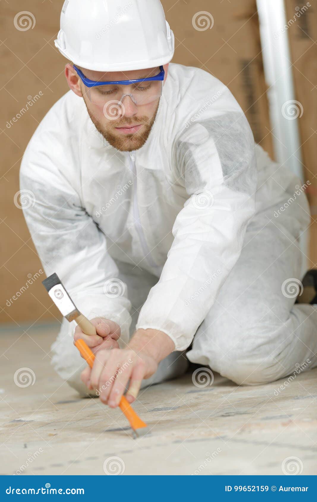 Constructon Worker Using Hammer and Chisel Stock Image - Image of