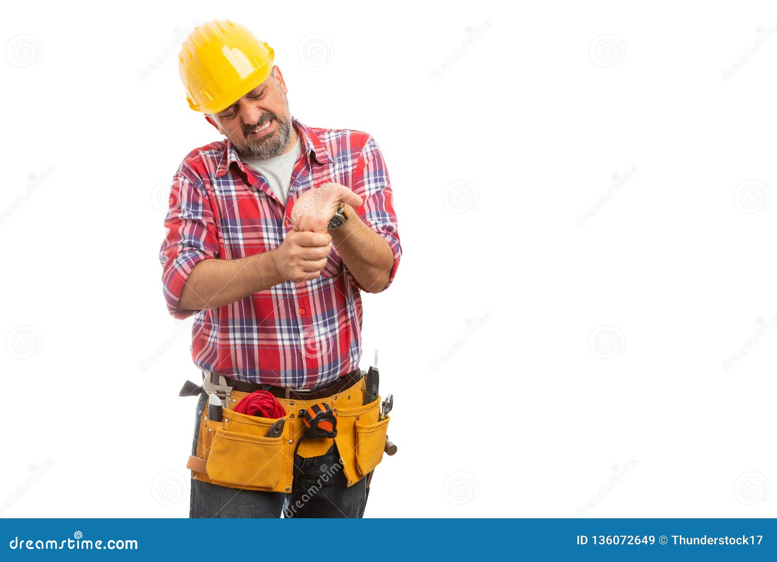 Constructor Cracking Joints with One Hand Stock Image Image of