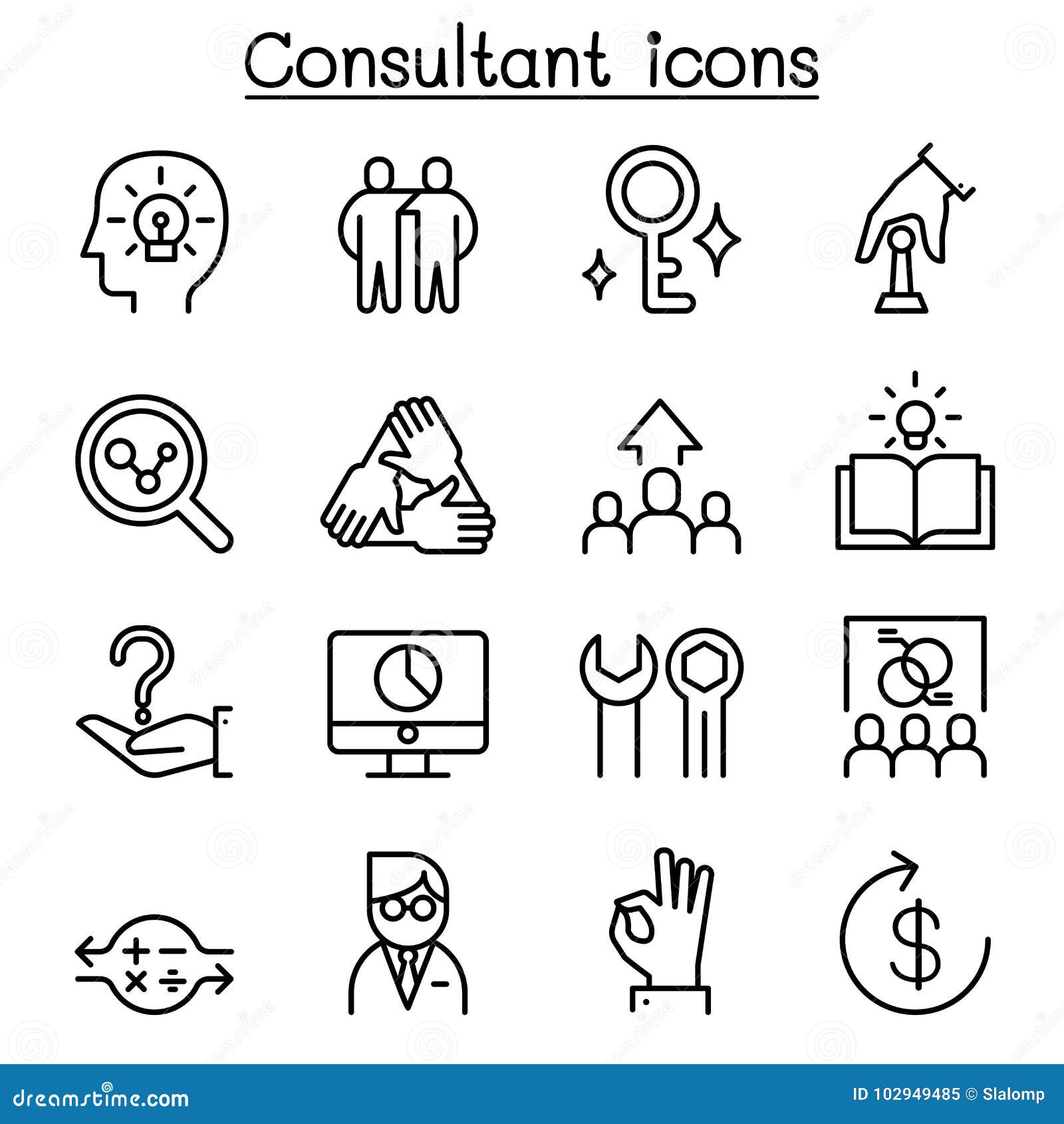 consultant & expert icon set in thin line style