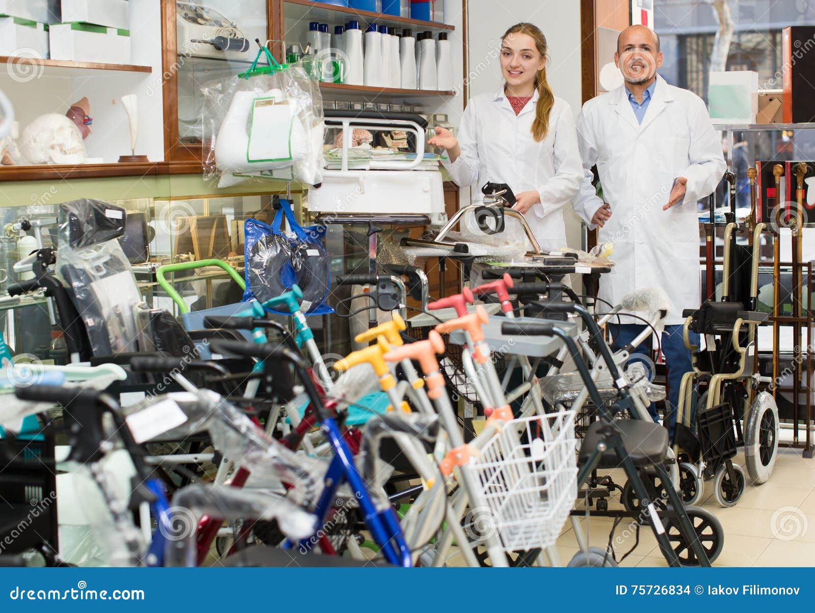 Consultants in Store with Orthopaedic Goods Stock Photo Image of