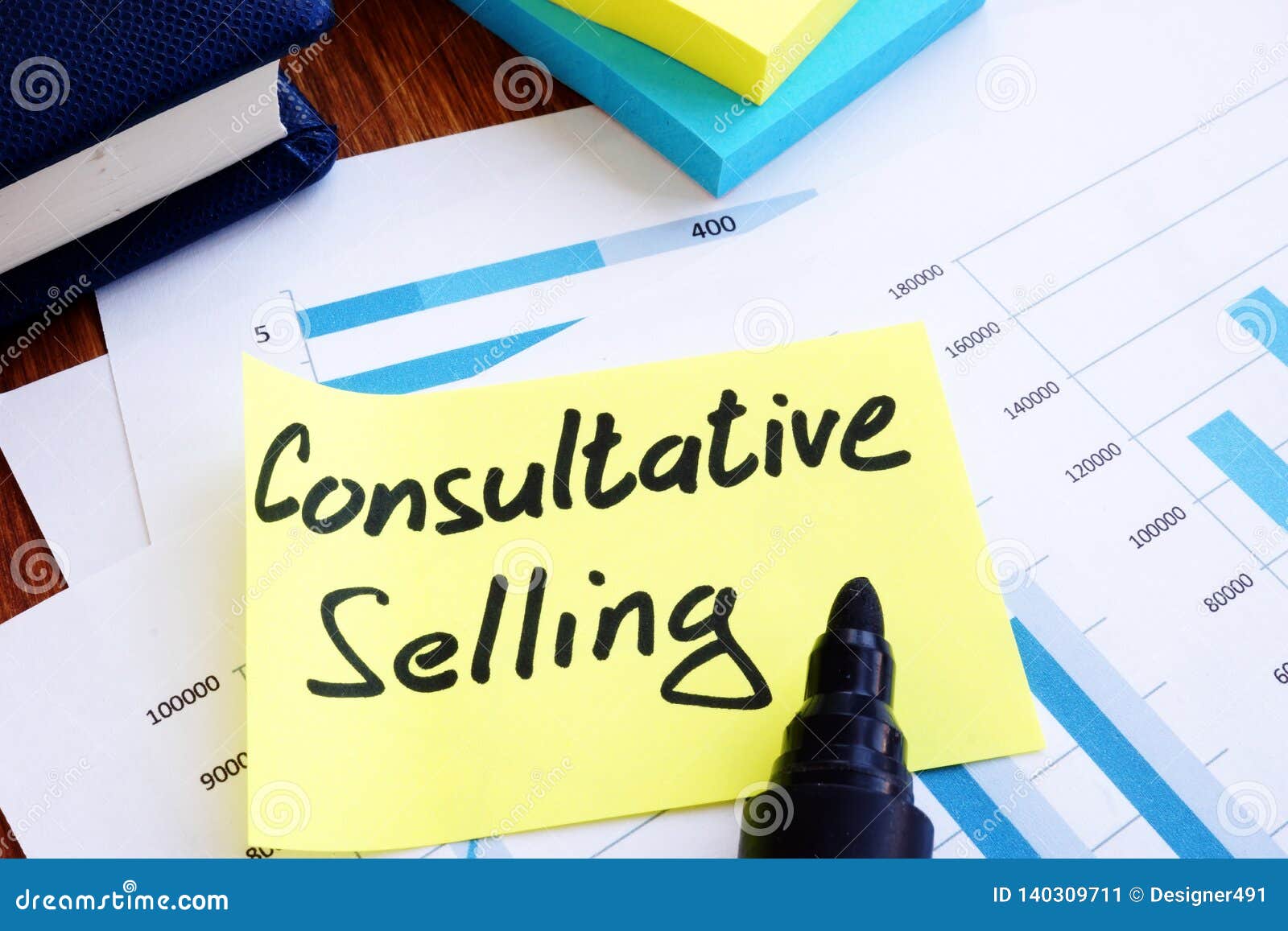 consultative selling. business reports and pen