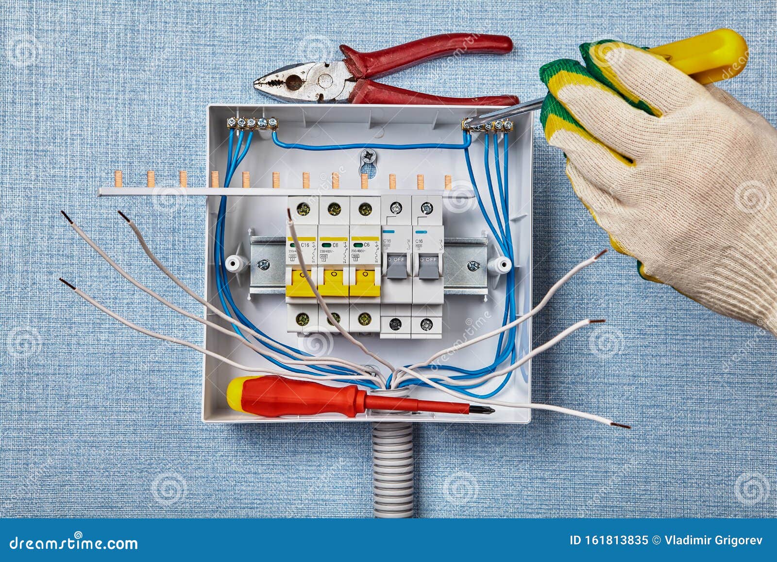 Consumer Unit Fuse Box Wiring Diagram Stock Image Image Of Install Pliers 161813835
