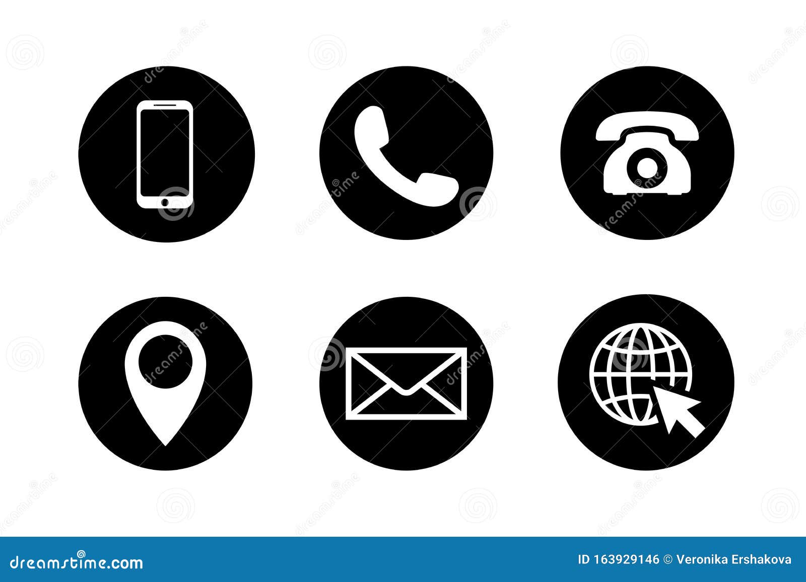 contact icon set. phone, location, mail, web site.