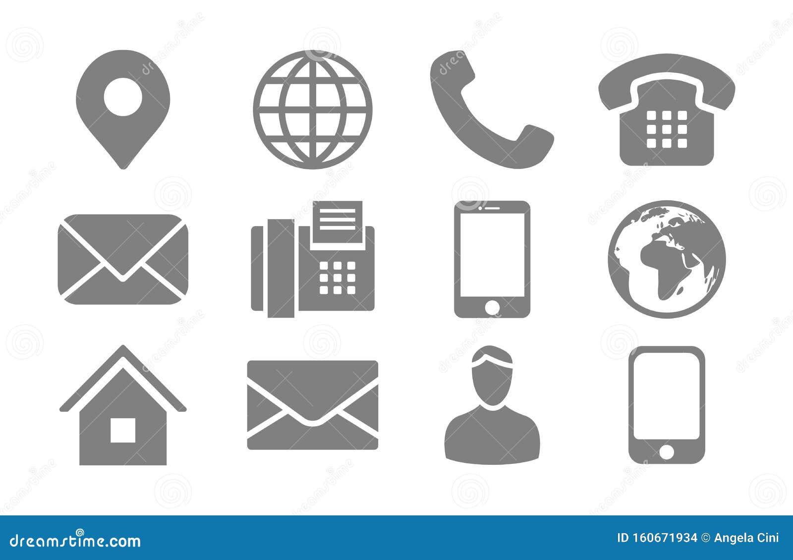 contact info icon set with location pin, phone, fax, cellphone, person and email icons