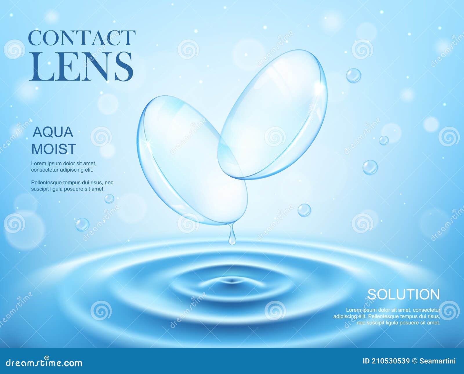 Contact Lenses or Eye Lens Water Splash Solution Stock Vector
