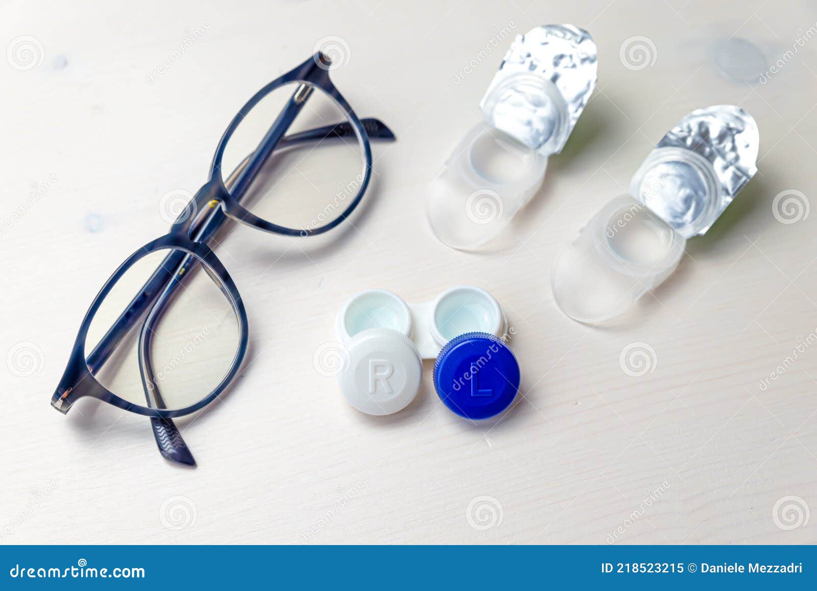 Contact Lenses and Glasses on a White Surface. Stock Image Image of