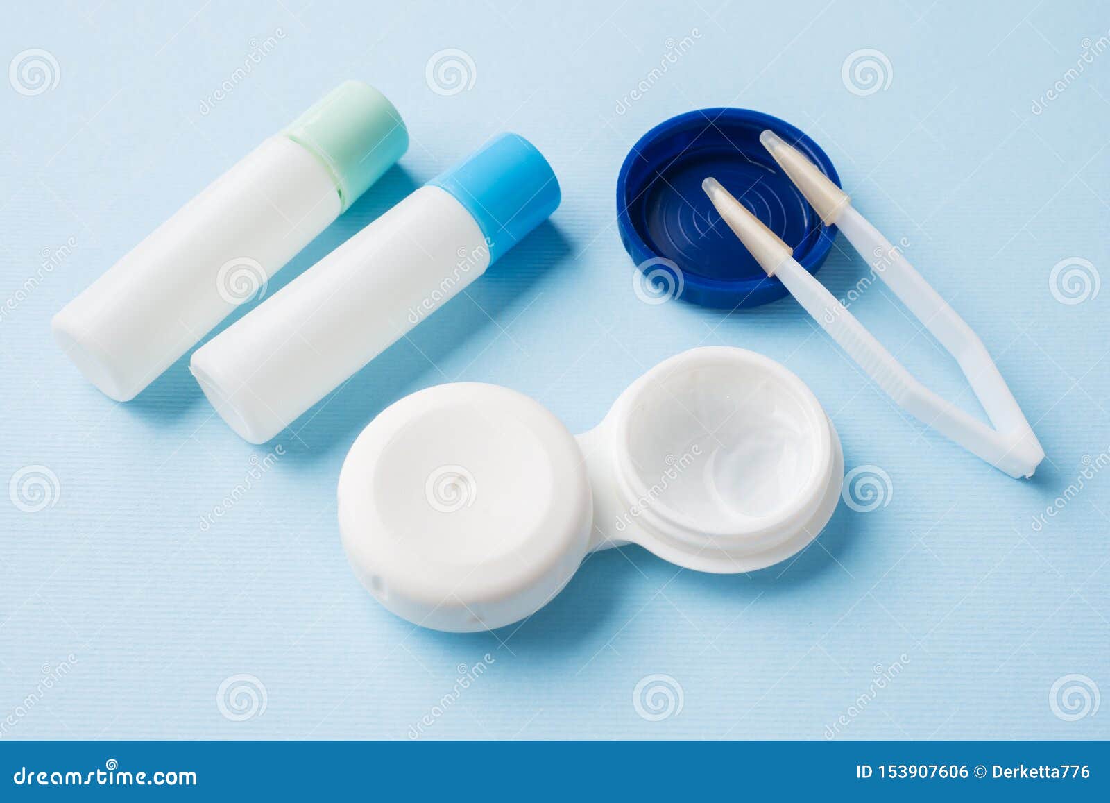 Contact Lenses, Tweezers and a Container for Storing Lenses, Containers