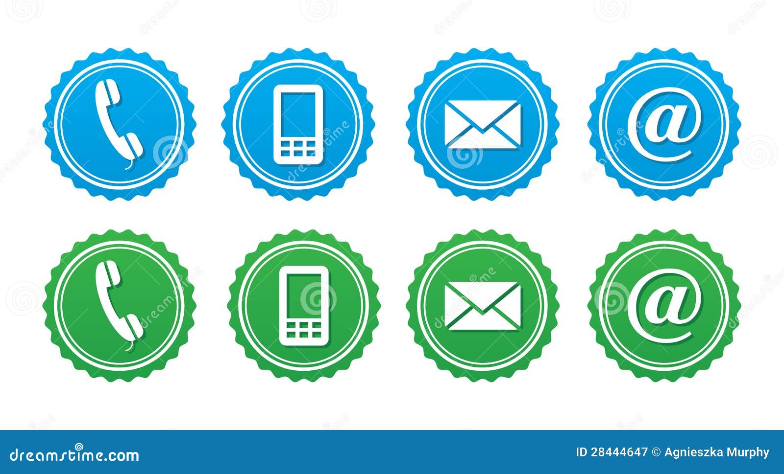 Contact Retro Labels Set Blue and Green Stock Illustration