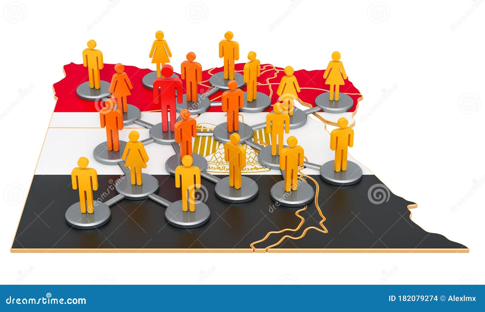 Contact Tracing System in Egypt, 3D Rendering Stock Illustration