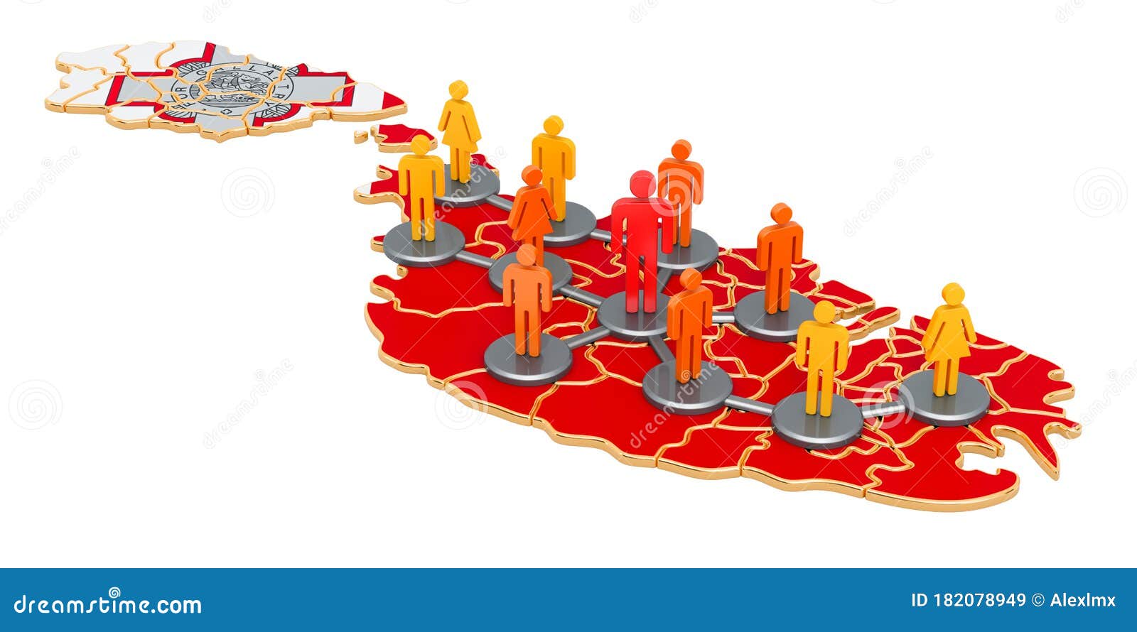 Contact Tracing System in Malta, 3D Rendering Stock Illustration