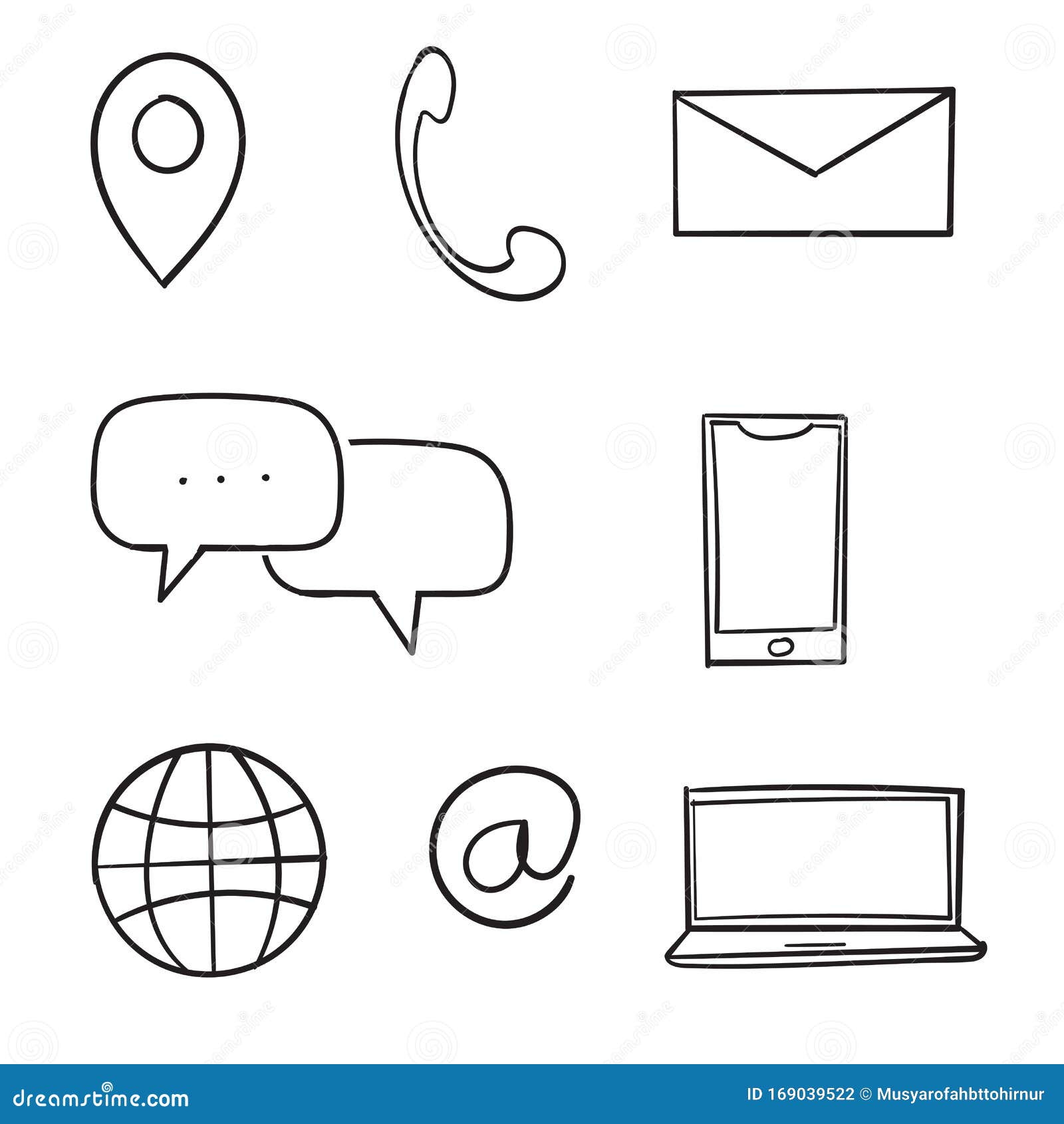 Download Contact Us Icons With Handdrawn Doodle Line Illustration ...