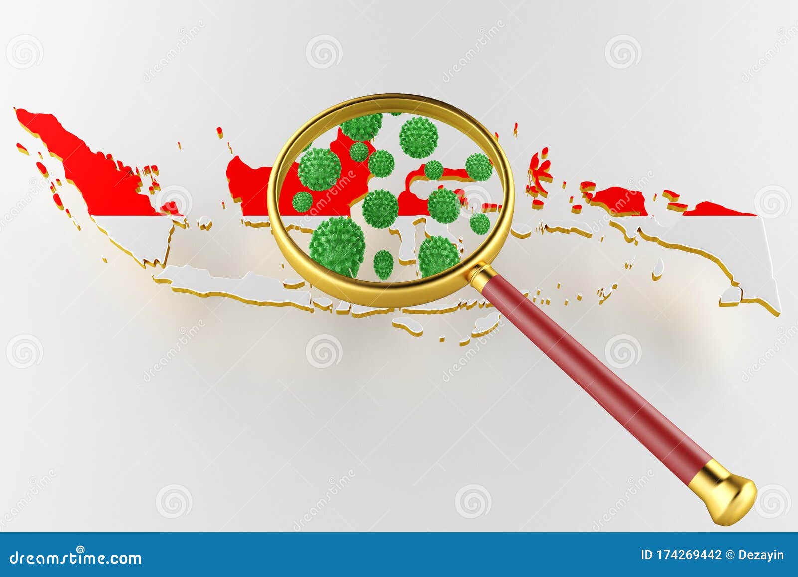 Contagious HIV AIDS, Flur or Coronavirus with Indonesia Map. 3D ...