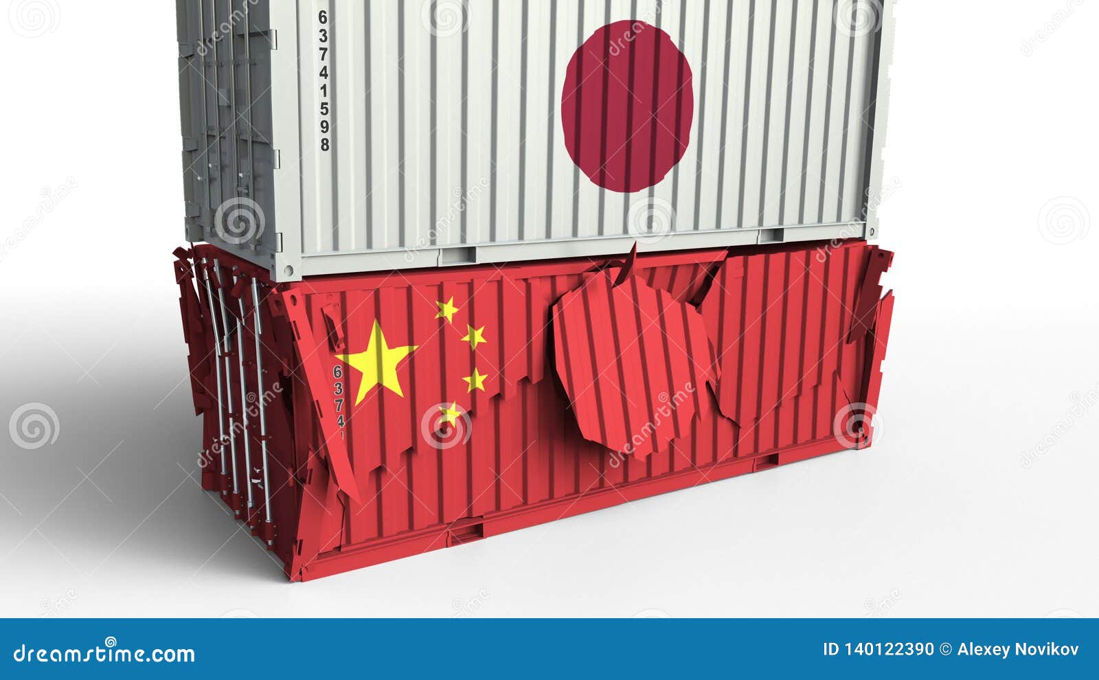 Container with Flag of Japan Breaks Cargo Container with Flag of China.  Trade War or Economic Conflict Related Stock Illustration - Illustration of  deliver, embargo: 140122390