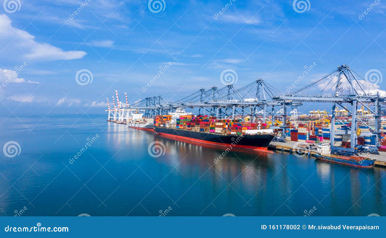 container cargo ship at industial port in import export business logistic and transportation of international by container cargo