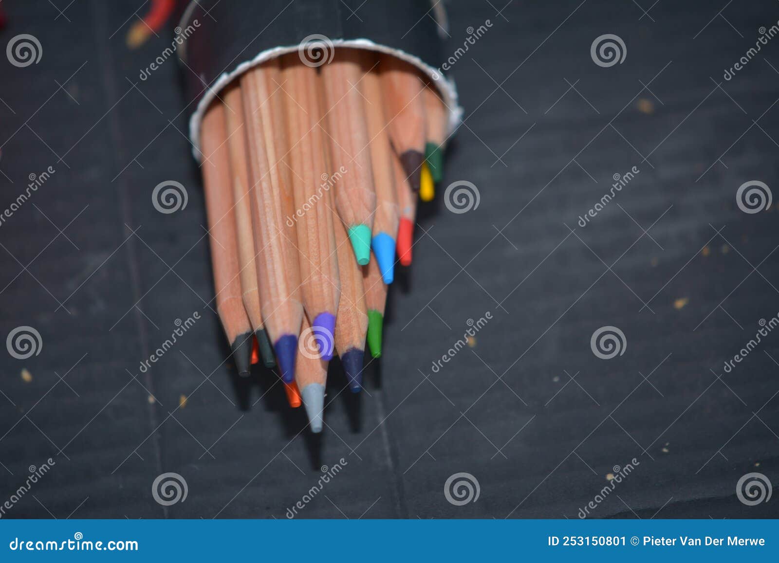 A Container with Colored Pencils. Stock Image Image of yellow, finger