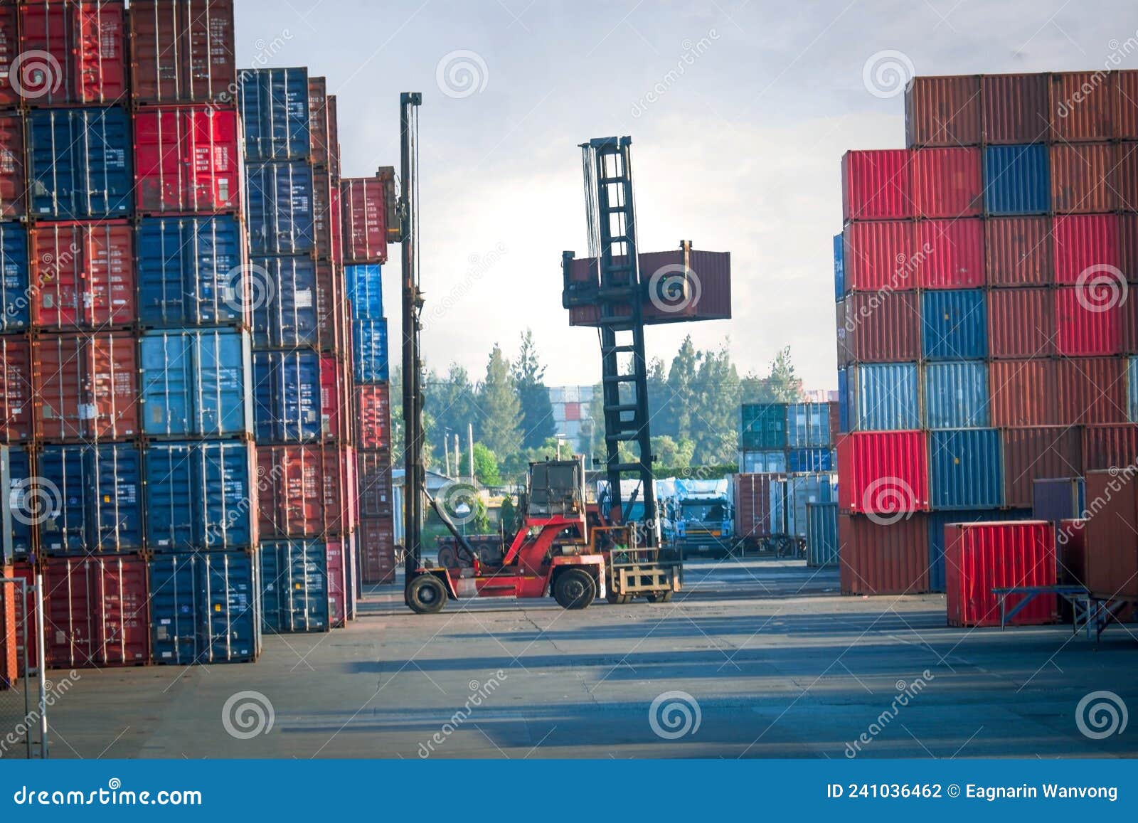 Container Forklift Working in Port, Cargo View Stock Photo Image of