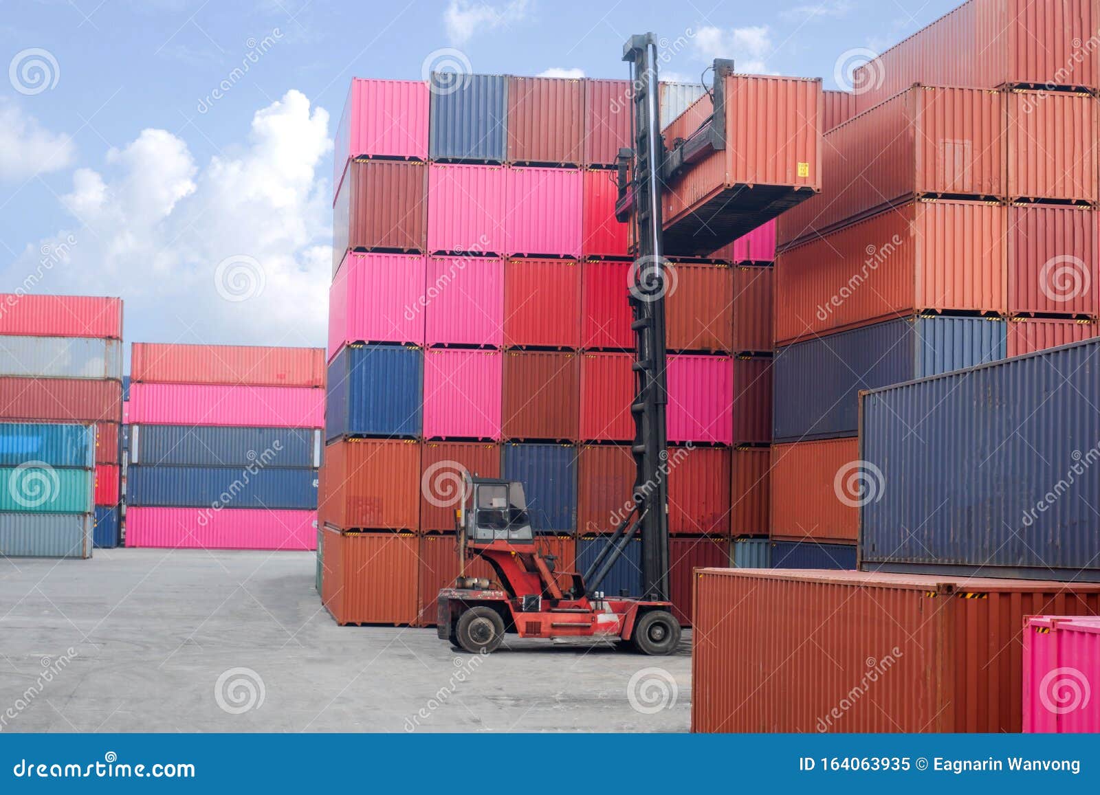 Container Handlers Working in a Harbor Stock Image Image of loading