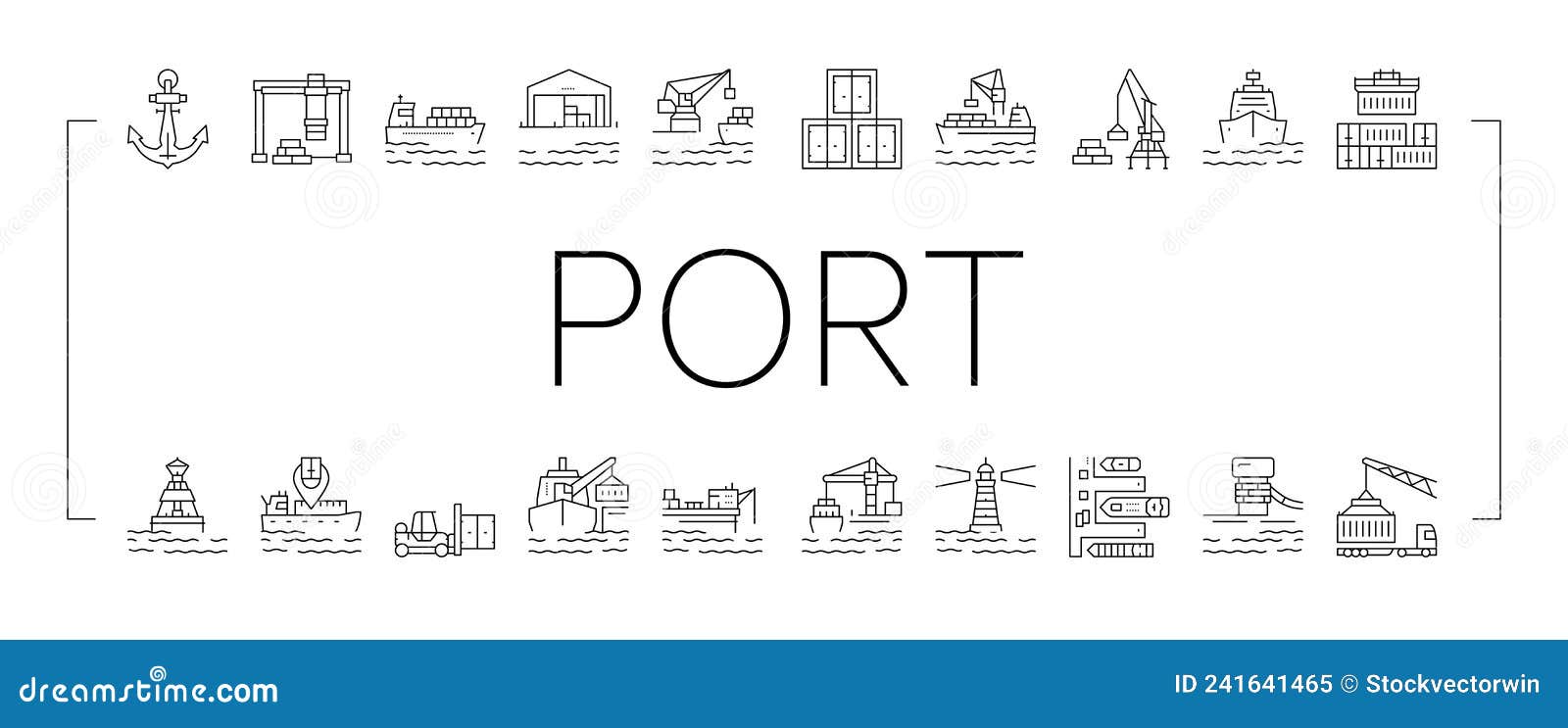 container port tool collection icons set  .