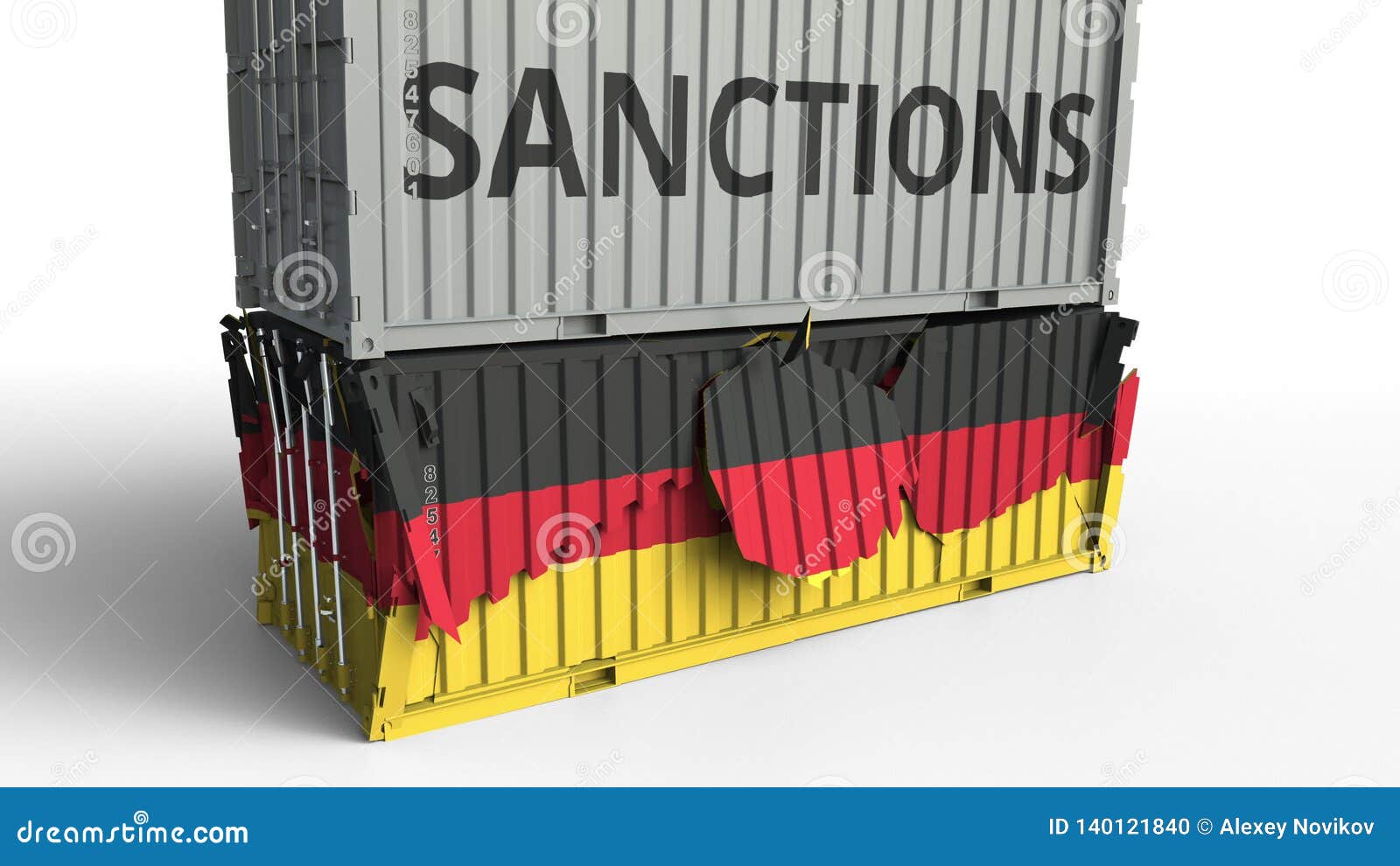 Container with SANCTIONS Text Breaks Cargo Container with Flag of