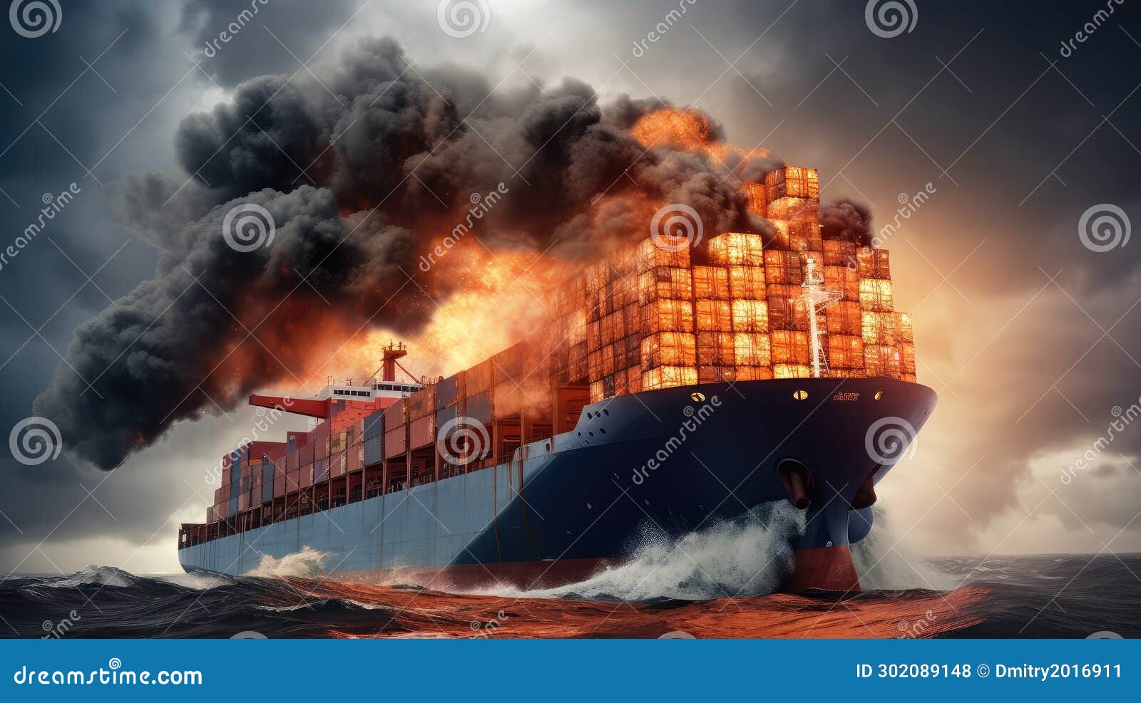 A Container Ship during a Fire. Shipping is One of the Most Important