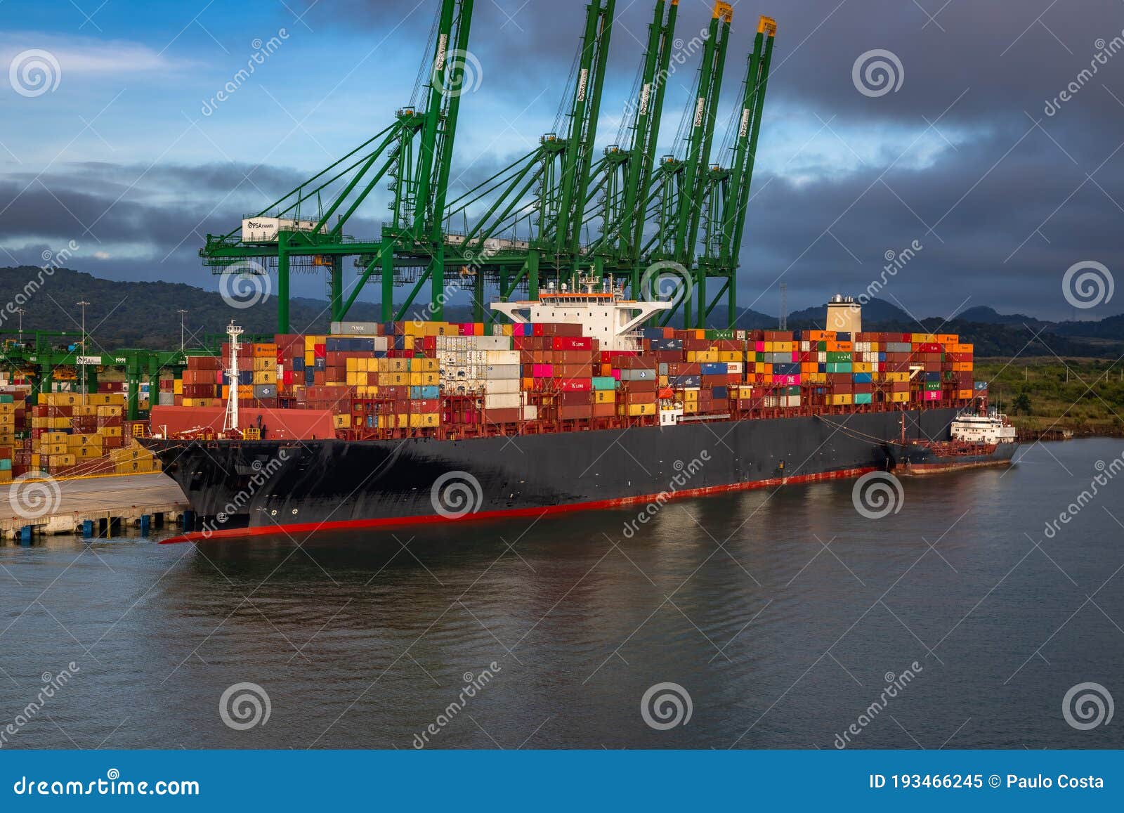 Container Ship Loading and Unloading in Colon Container Terminal Editorial Image Image of