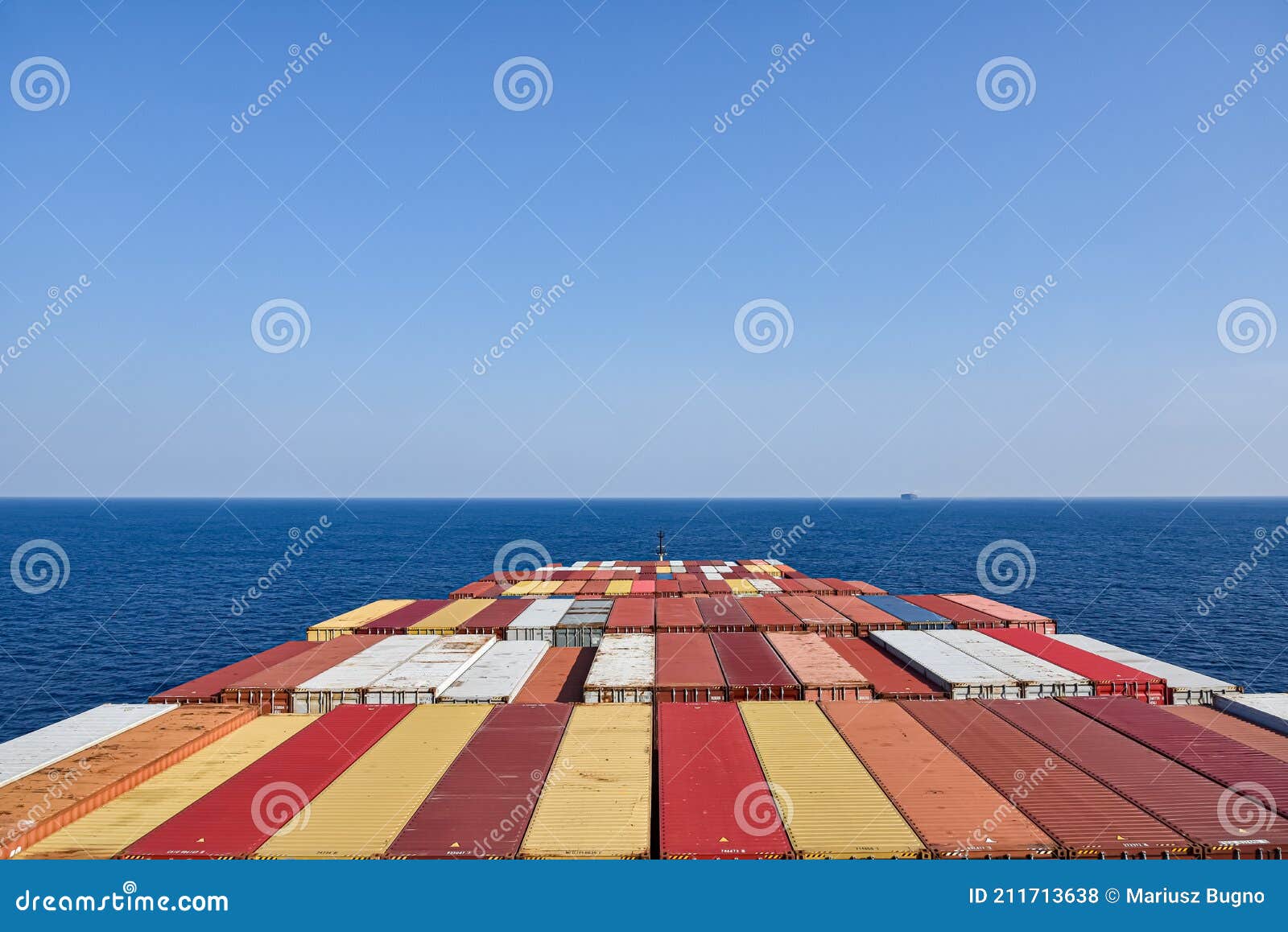 Container Ship Sailing through Calm Blue Ocean. Stock Photo Image of goods, landscape 211713638