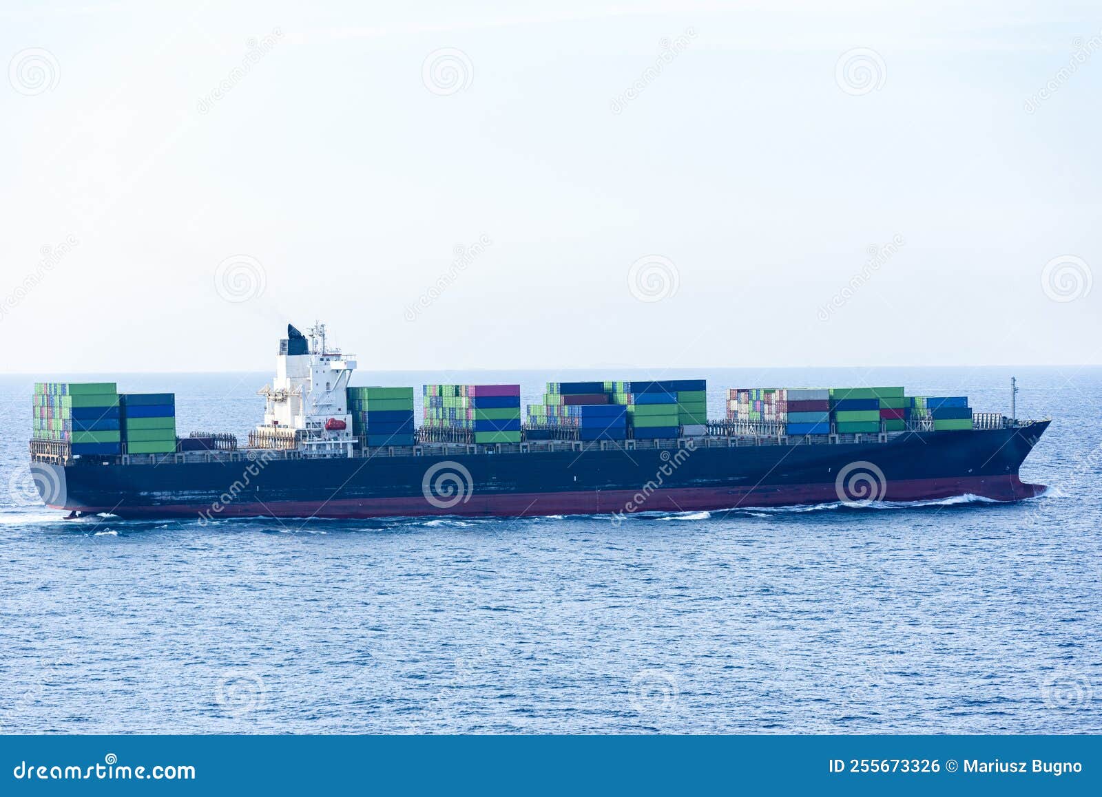 Container Ship Sailing through the Calm Sea. Stock Photo Image of crane, freight 255673326