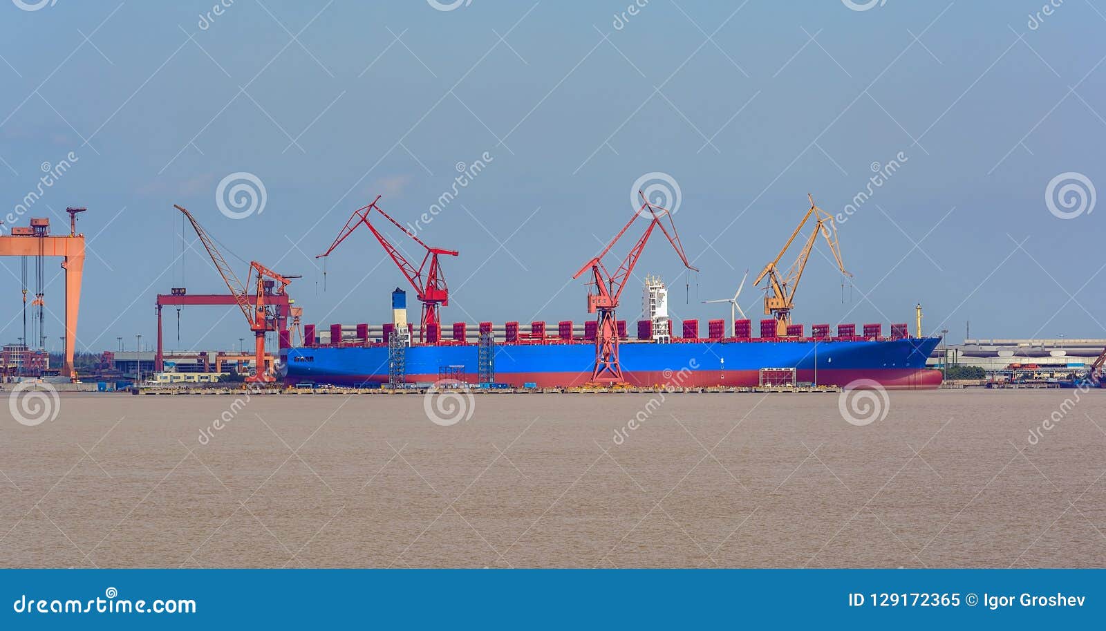Container Ship Under Construction at Shipyard. Stock Image Image of