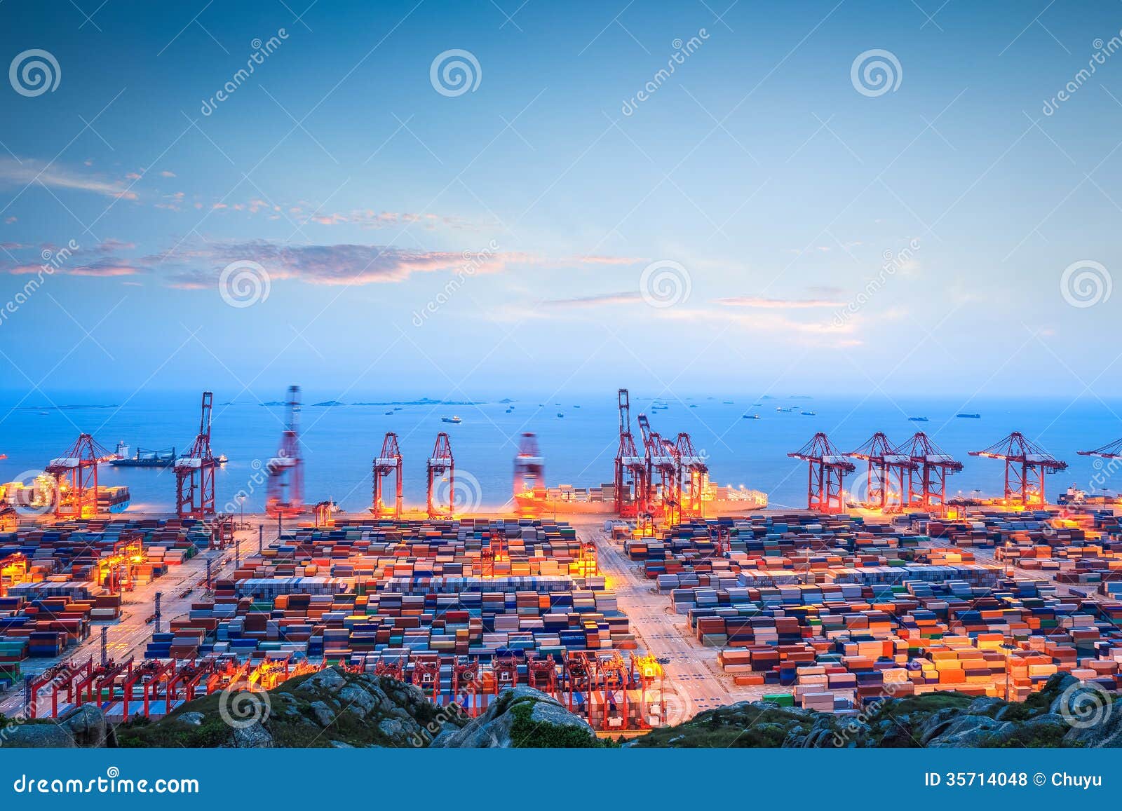 container terminal in twilight
