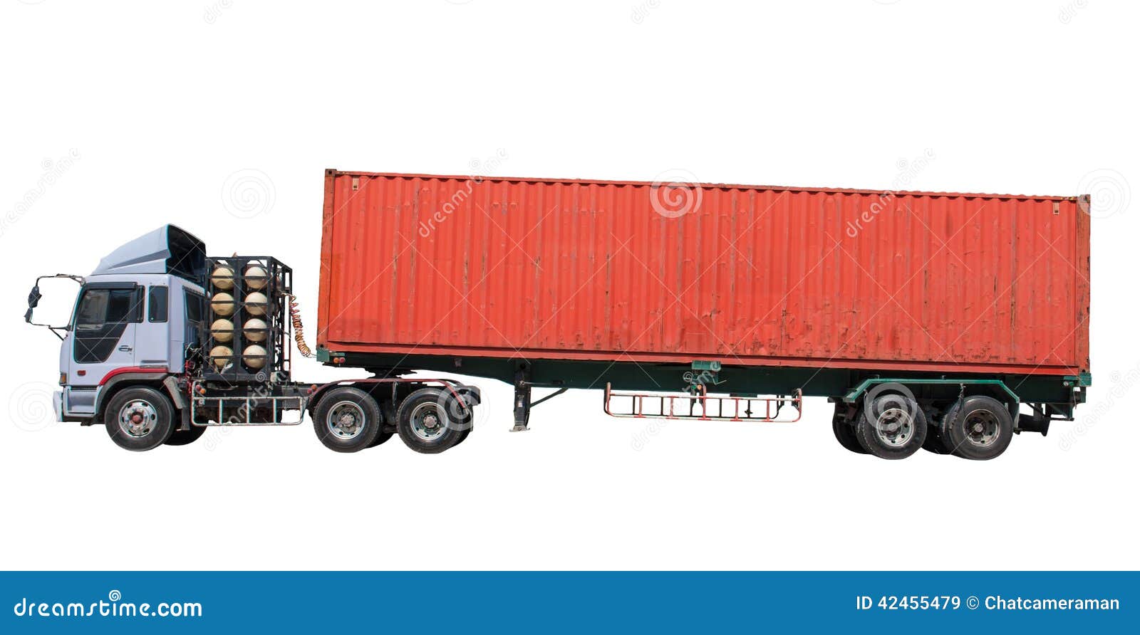 Container on trailer truck stock image. Image of load  42455479