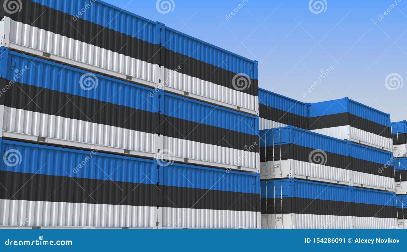 Container Yard Full of Containers with Flag of Estonia. Estonian Export