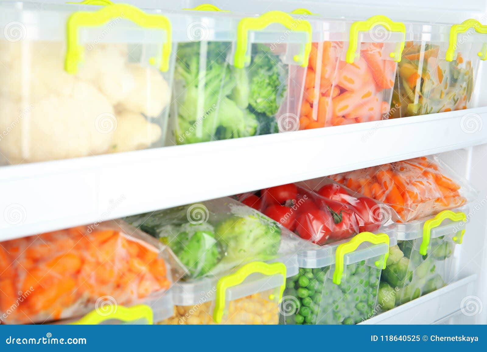 Containers with Deep Frozen Vegetables Stock Image Image of