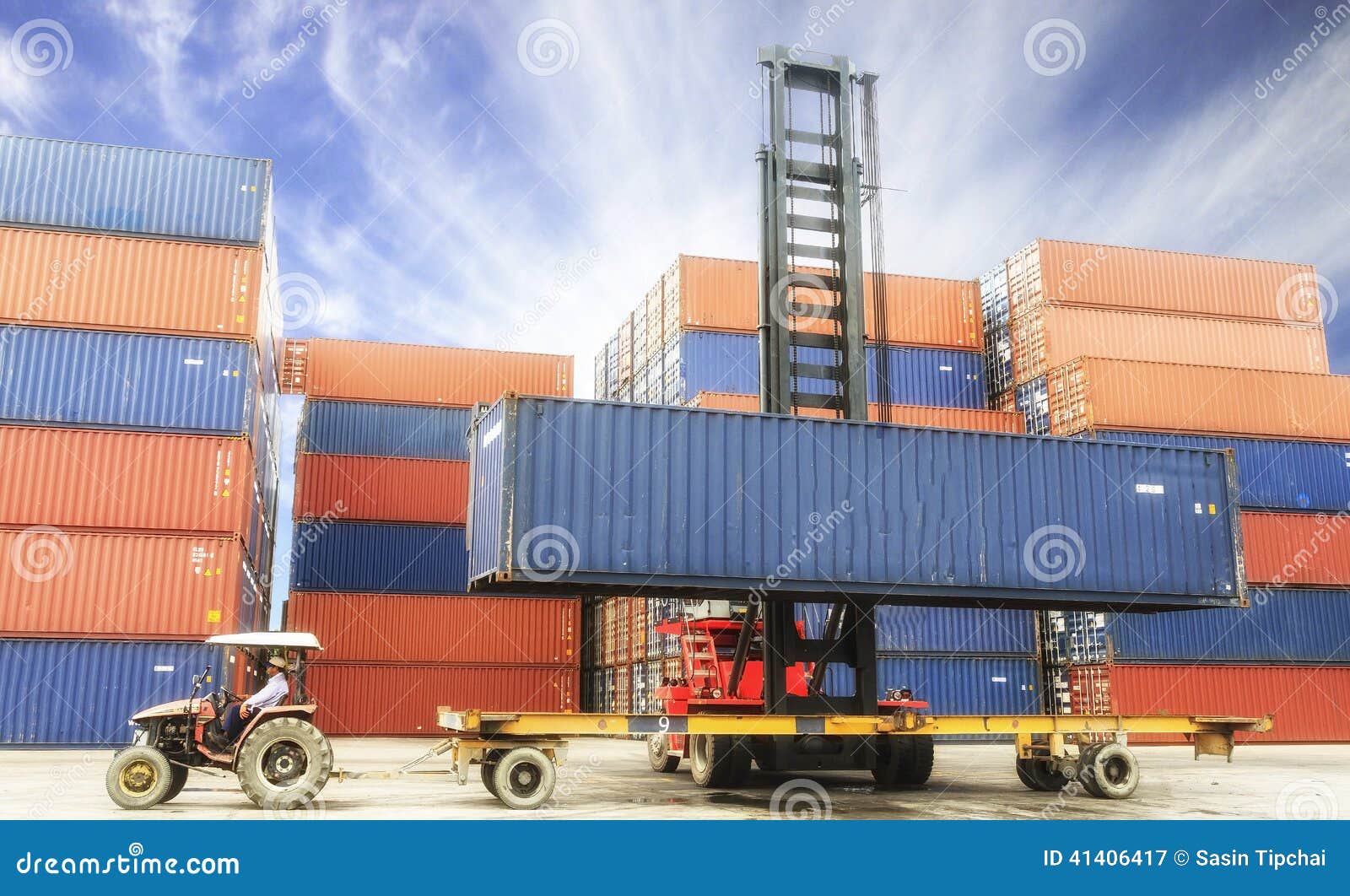 Containers at the Docks with Truck Stock Image Image of forklift