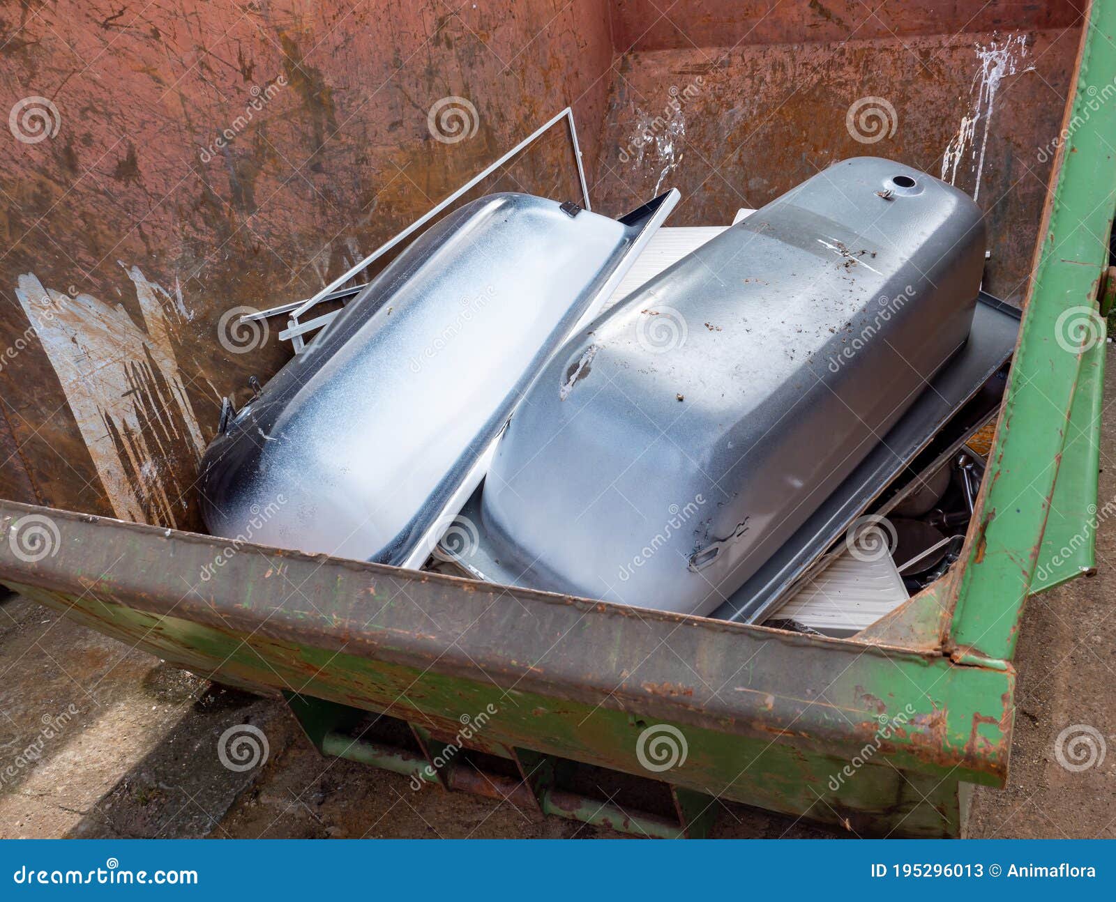 Containers with Scrap Iron Bathtubs Stock Image Image of construction, iron 195296013