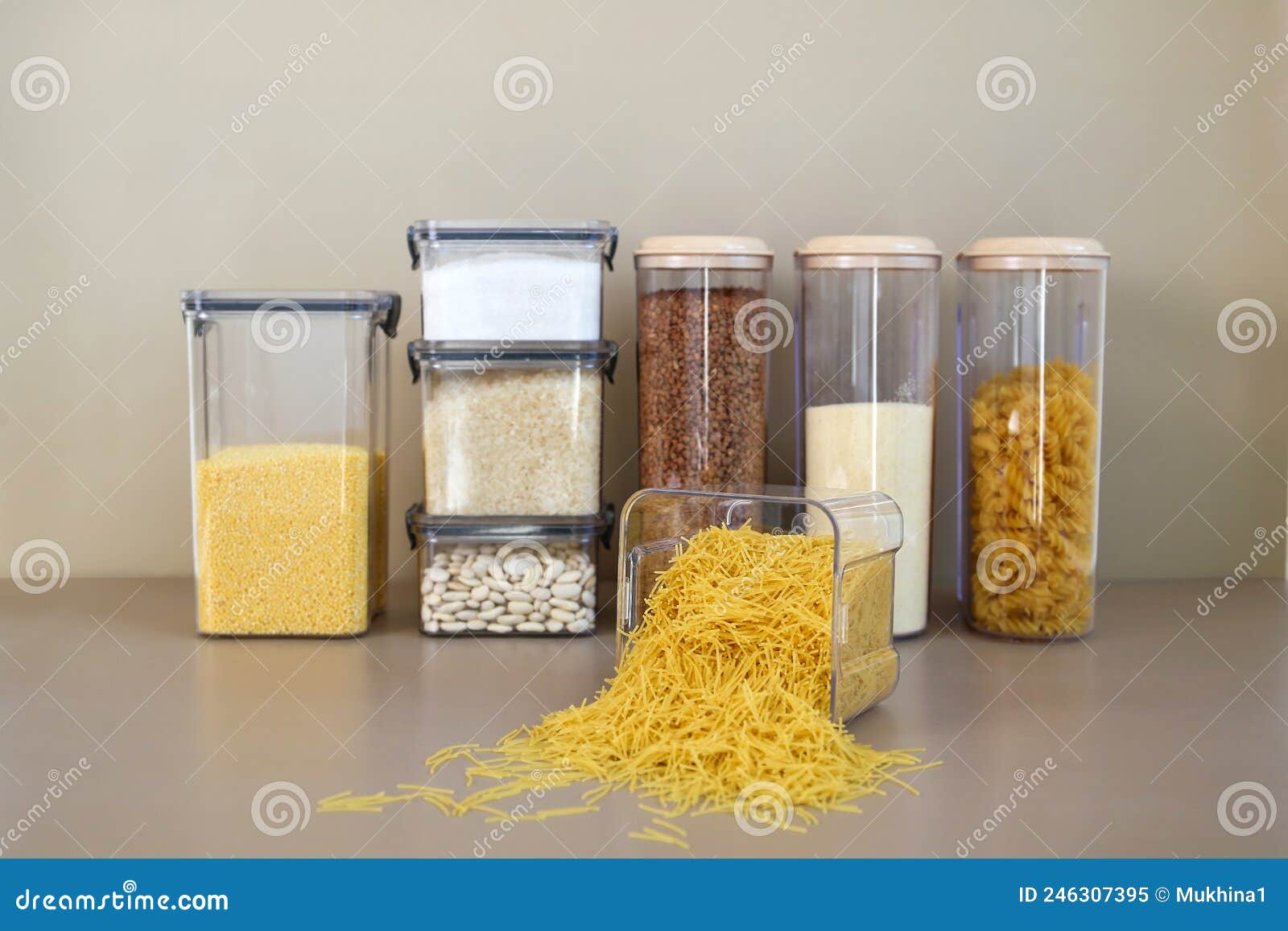 Containers for Storing Bulk Products in the Kitchen. Selective Focus on