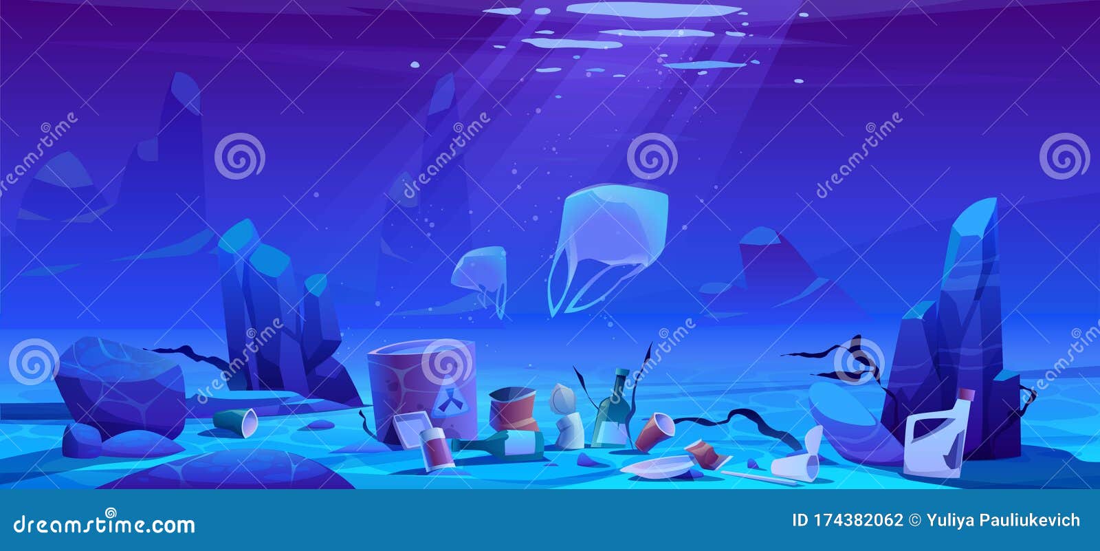 Contaminación Mar Por Basura Plástica Basura Bajo El Agua Ilustración del Vector - Ilustración de fondo, basura: 174382062 Contaminación Mar Por Basura Plástica Basura Bajo El Agua Ilustración del Vector - Ilustración de fondo, basura: 174382062