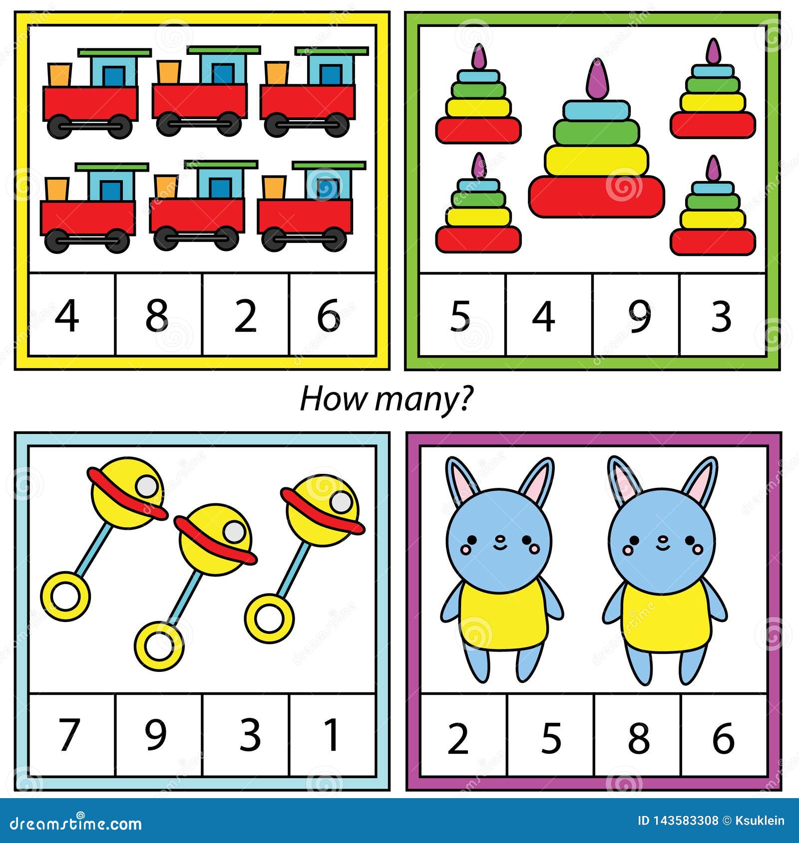jogo de matemática infantil, conte quantos deles. Brinquedos infantis  6815640 Vetor no Vecteezy