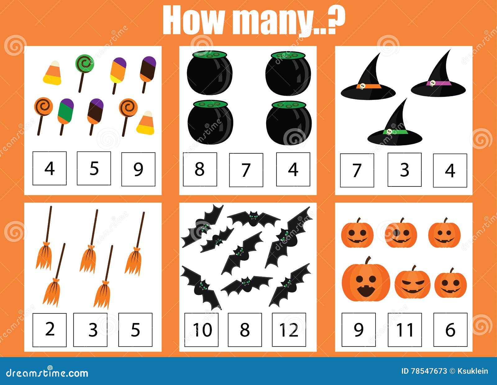 Jogo de educação para crianças contando quantos objetos em cada